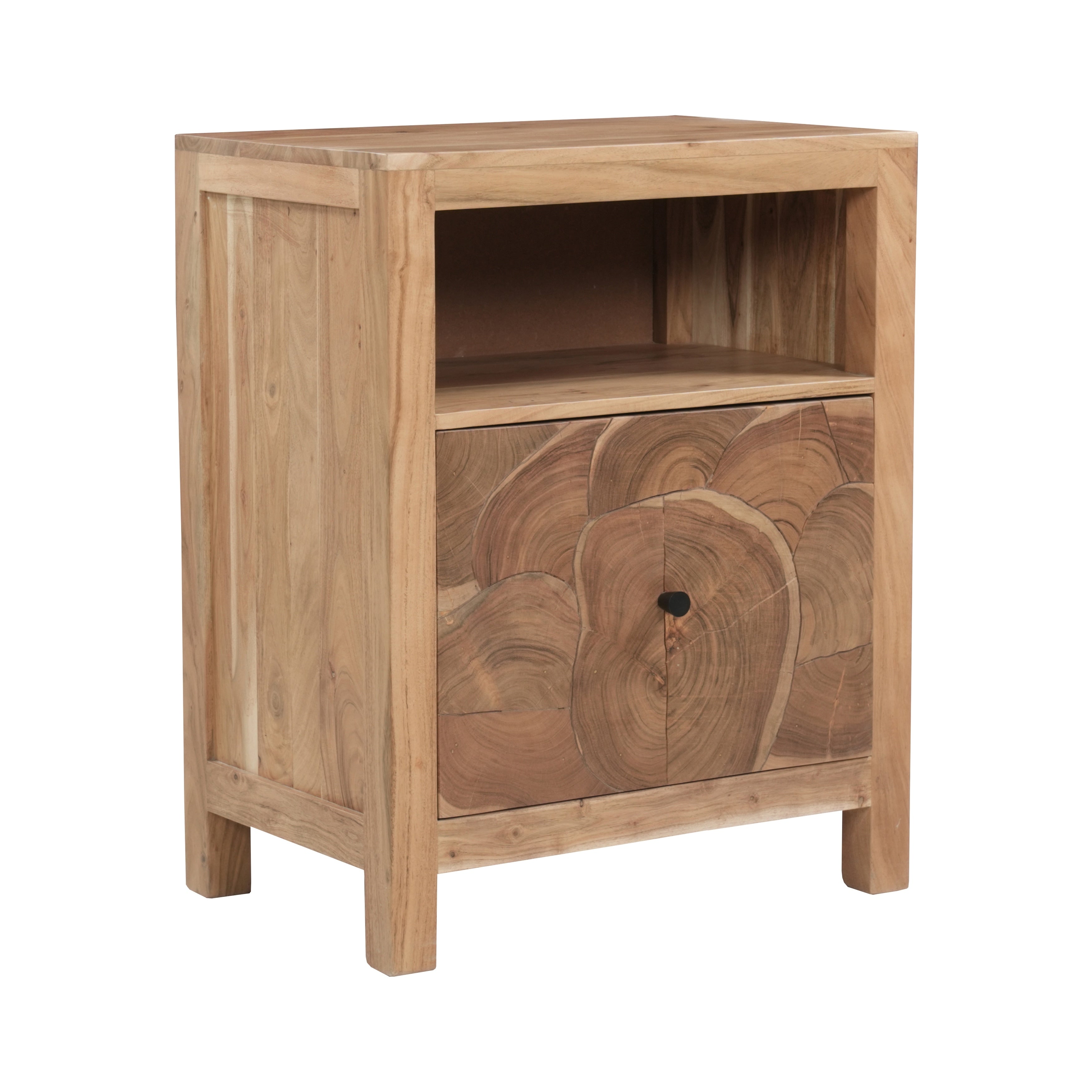 Cedric Solid Acacia Wood 1 Drawer File Cabinet With Open Shelf