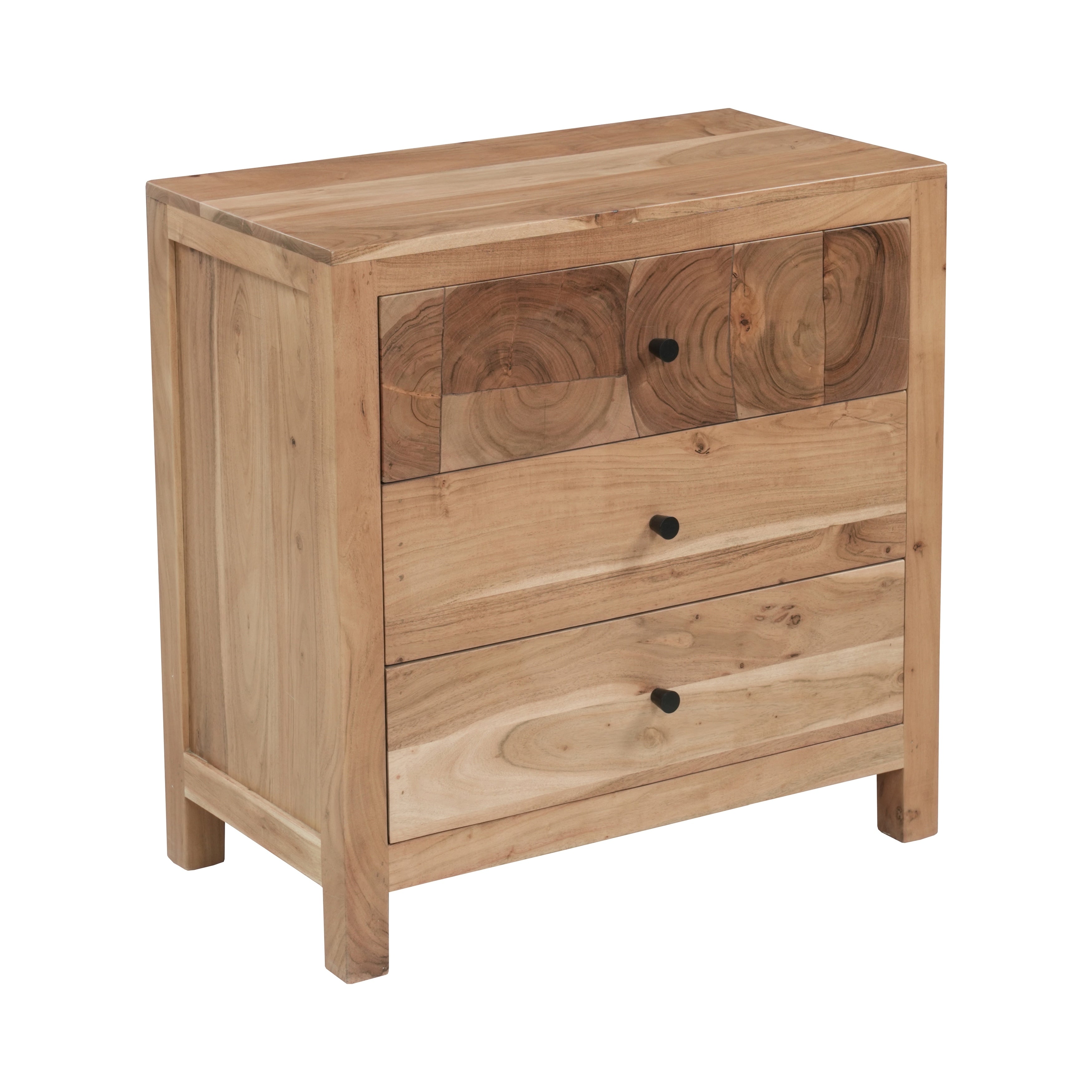 Cedric Acacia Wood 3 Drawer Nightstand With Live Edge Detail