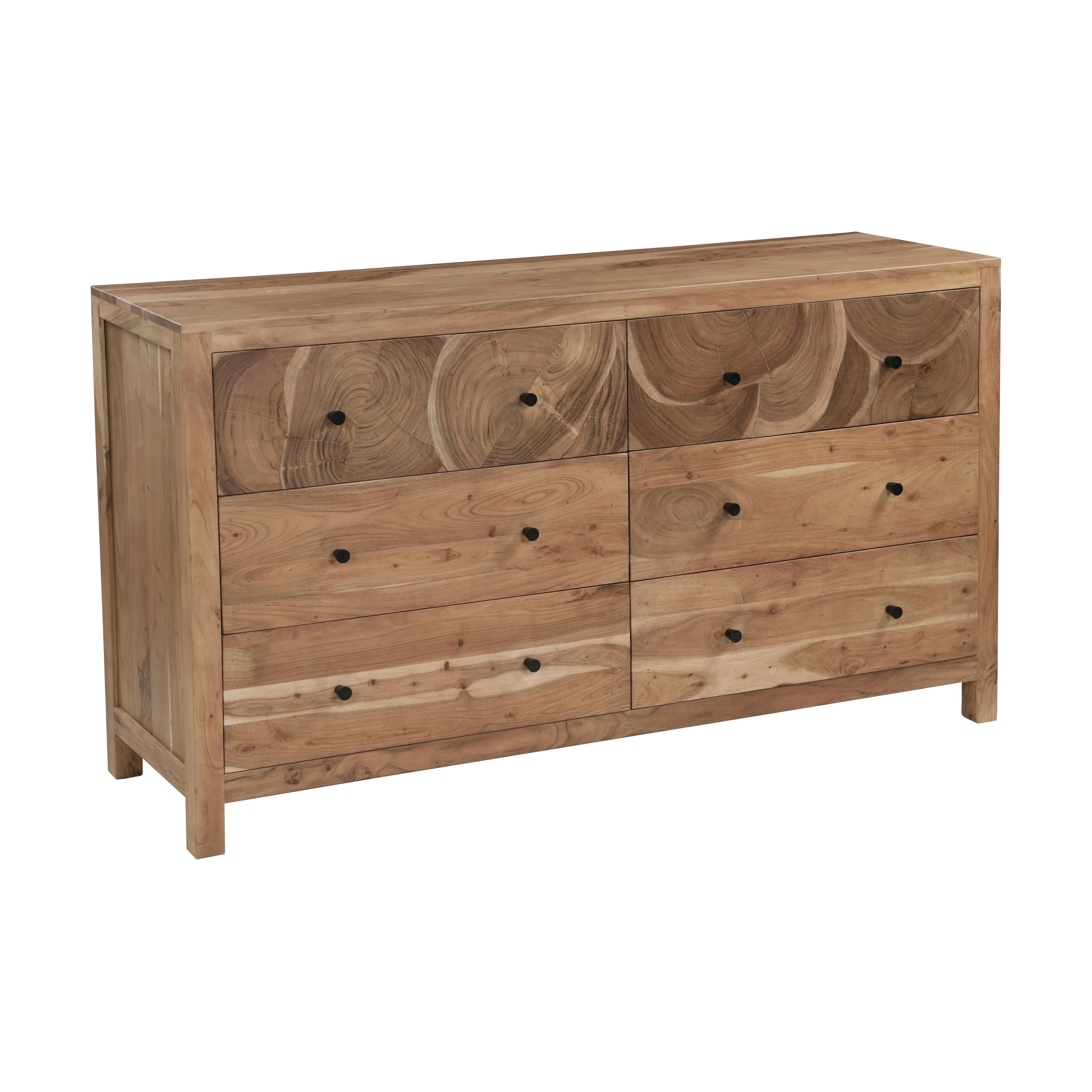 Cedric Acacia Wood 6 Drawer Dresser With Live Edge Accents