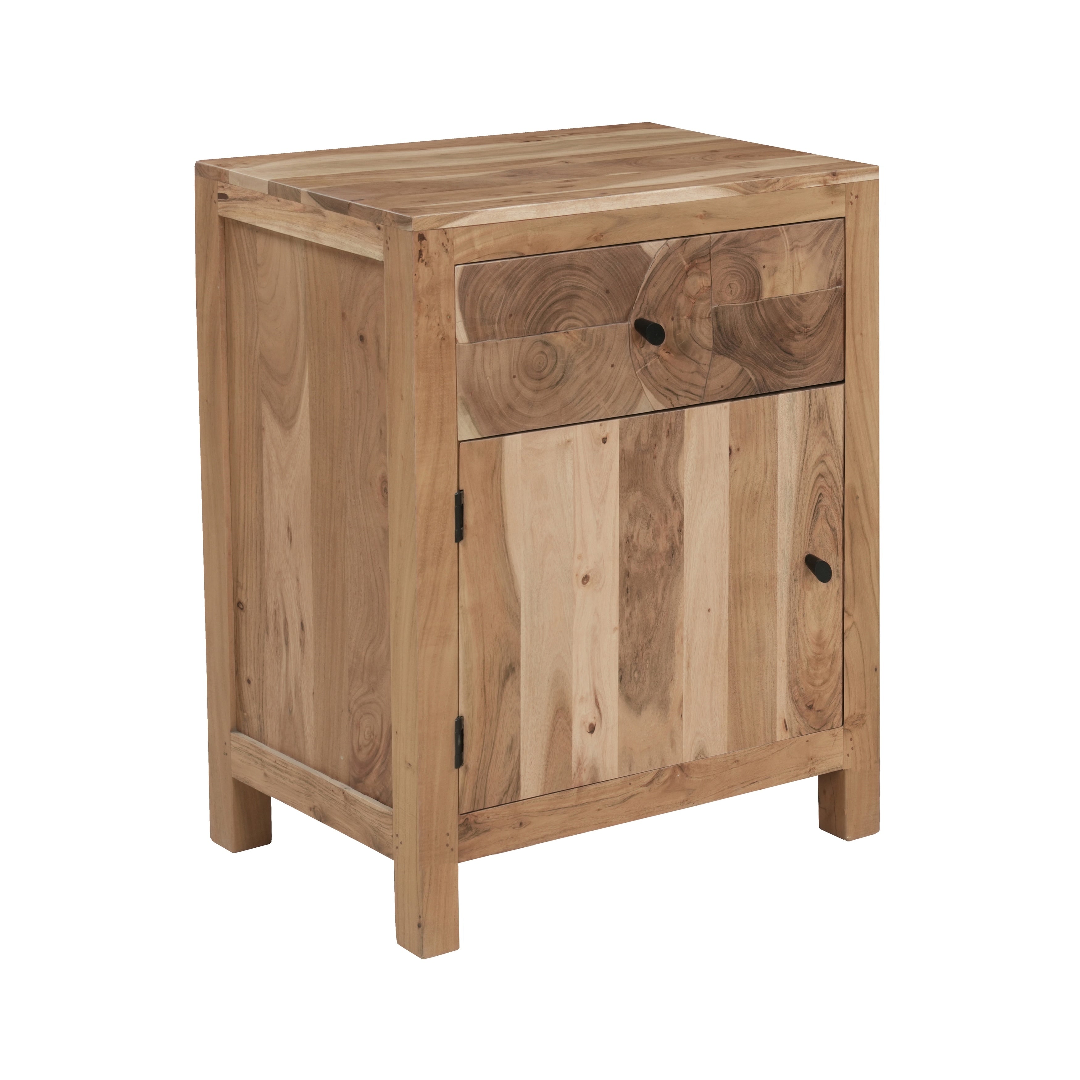 Cedric Acacia Wood Nightstand With Live Edge Drawer Cabinet Storage