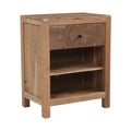 Cedric Solid Acacia Wood Nightstand With Live Edge Drawer Open Shelf