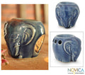 Celadon Ceramic Calm Sapphire Elephant Oil Burner Handmade In Thailand