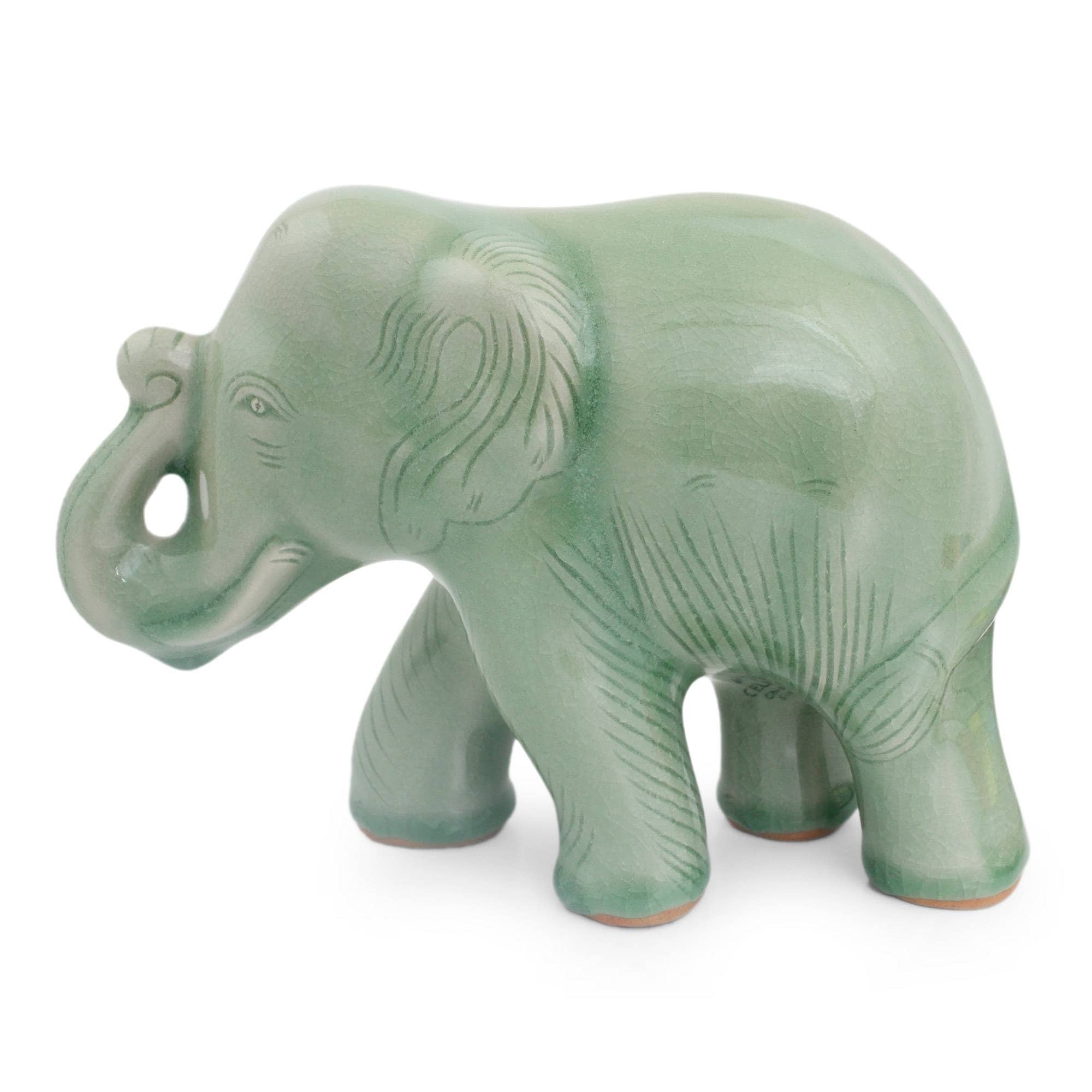 Celadon Ceramic Figurine Smiling Elephant Thailand