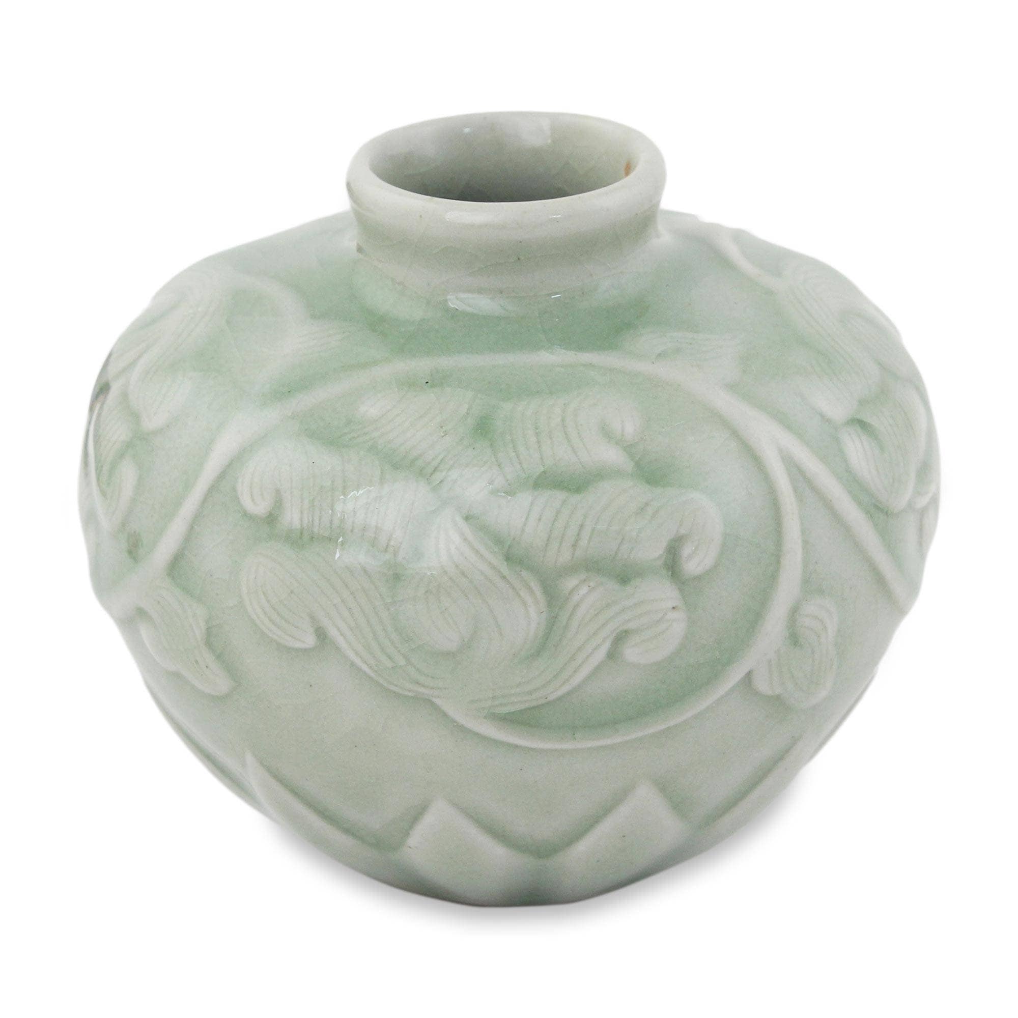 Celadon Ceramic Petite Vase Voluptuous Lotus