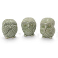 Celadon Ceramic Statuettes Green Owl Trio Set Of 3 Thailand