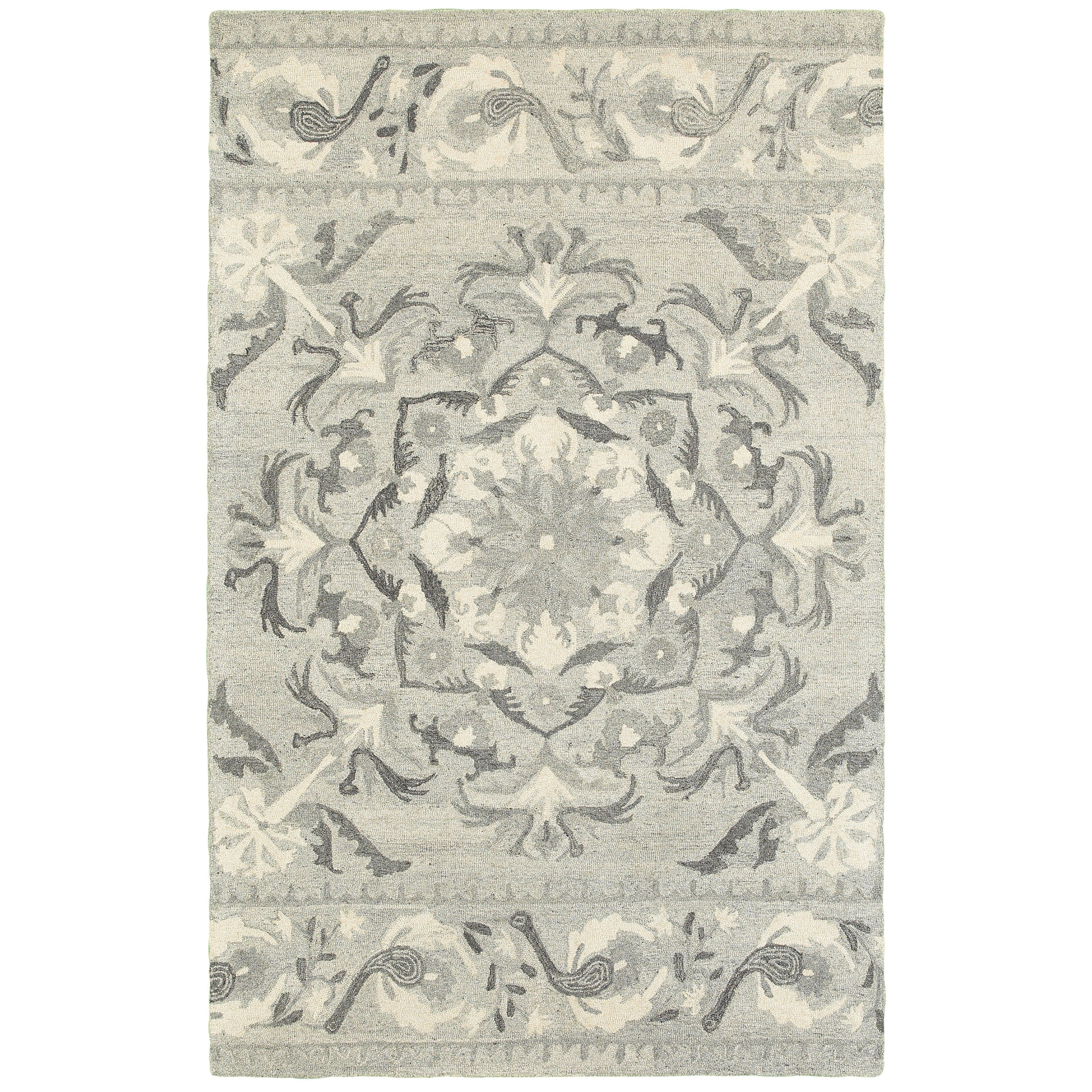 Style Haven Floret Medallion Ash Ivory Handcrafted Undyed Wool Area Rug 5 X 8 5 X 8