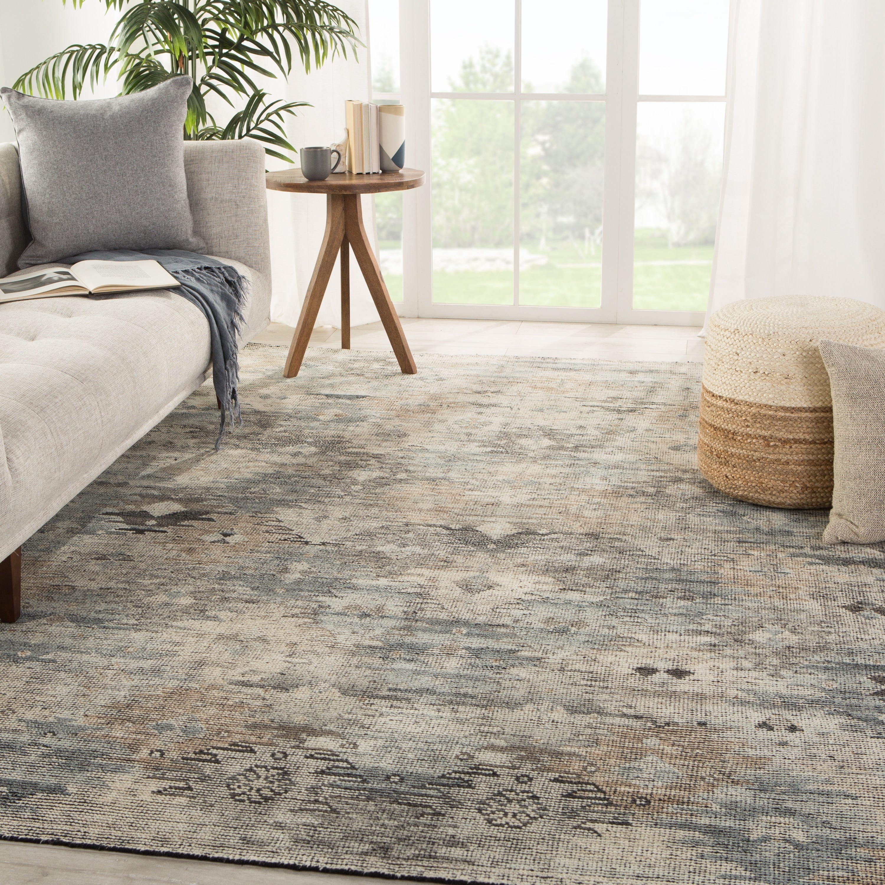 Porch Den Barko Blue Tan Tribal Pattern Hand Knotted Area Rug