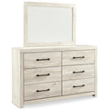 Cemy 2Pc Dresser And Mirror Set 6 Drawers W Black Handles Whitewash