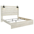 Cemy King Size Bed Open Slat Headboard W 2 Sconce Lights Whitewash