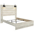 Cemy Queen Size Bed Open Slat Headboard W 2 Sconce Lights Whitewash
