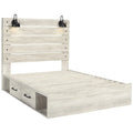 Cemy Rustic King Panel Bed 2 Sconce Lights And Drawers Whitewash