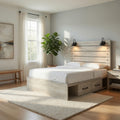 Cemy Rustic Queen Panel Bed 2 Sconce Lights And 4 Drawers Whitewash