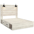 Cemy Rustic Queen Panel Bed 2 Sconce Lights And Drawers Whitewash
