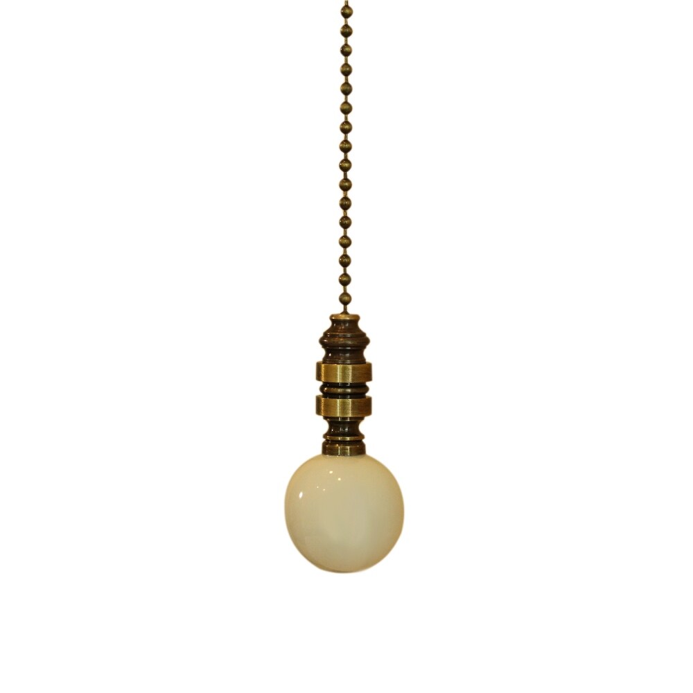 Ceramic 35Mm Ivory Ball Ceiling Fan Pull 2 H With 12 Antiqued Brass Chain