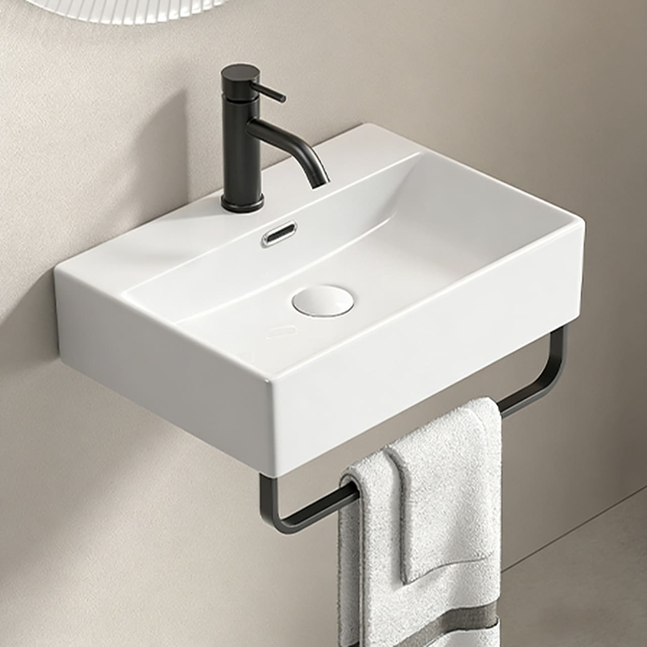 Ceramic Bathroom Sink With Integrated Towel Bar