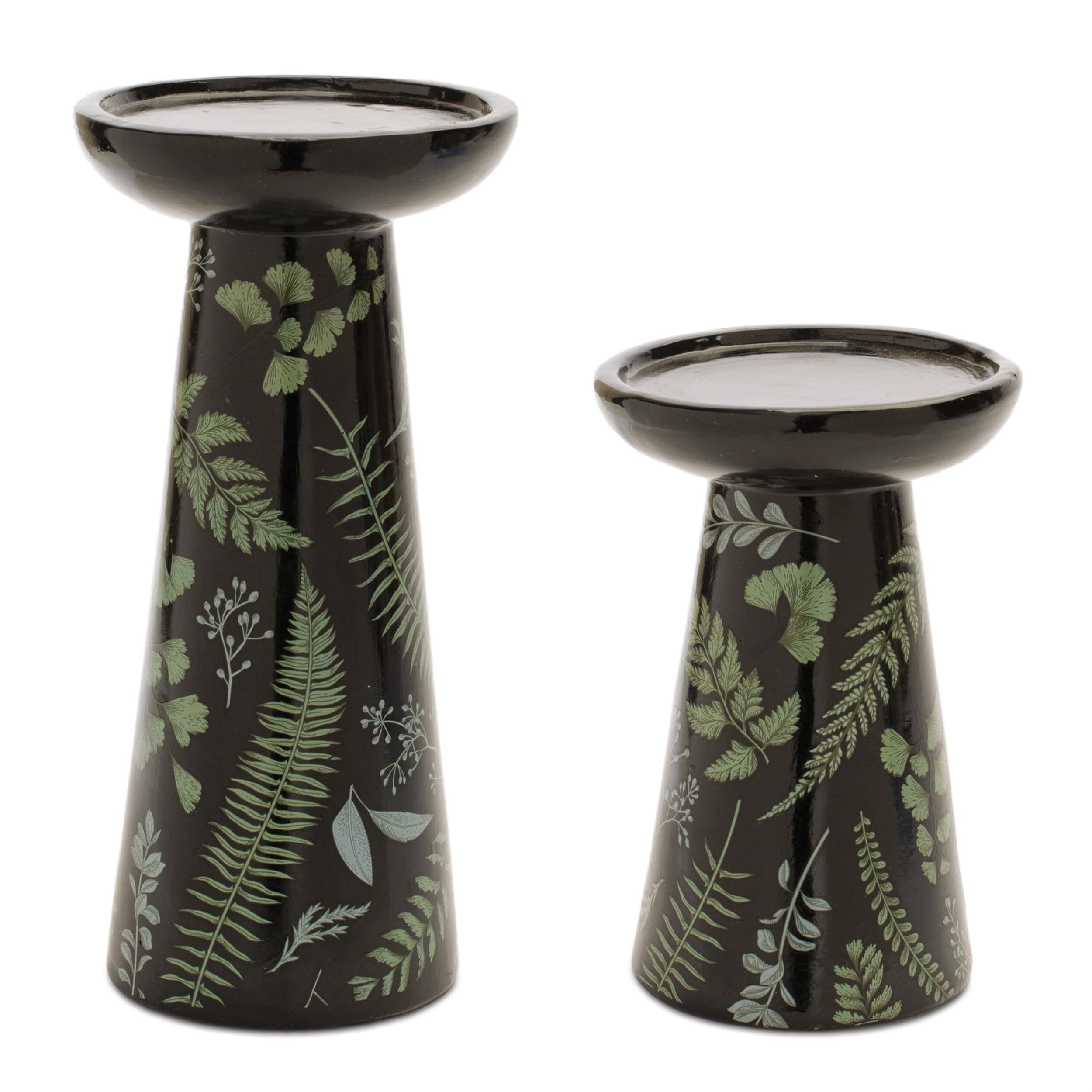 Ceramic Botanical Print Candle Holders Set Of 2