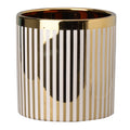 Ceramic Cylindrical Planter With Strips Pattern White And Gold