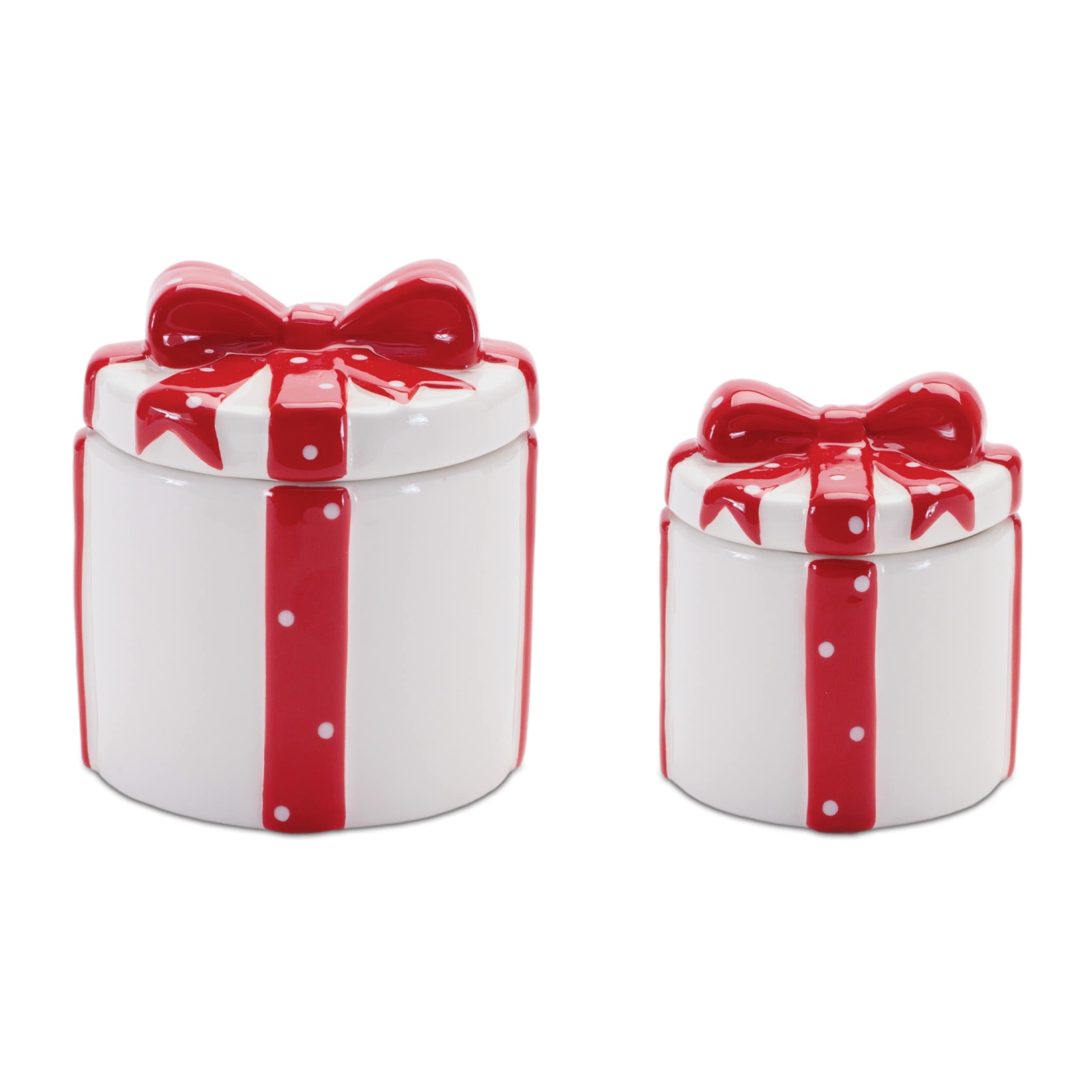 Ceramic Gift Box Containers With Red Bow Set Of 2