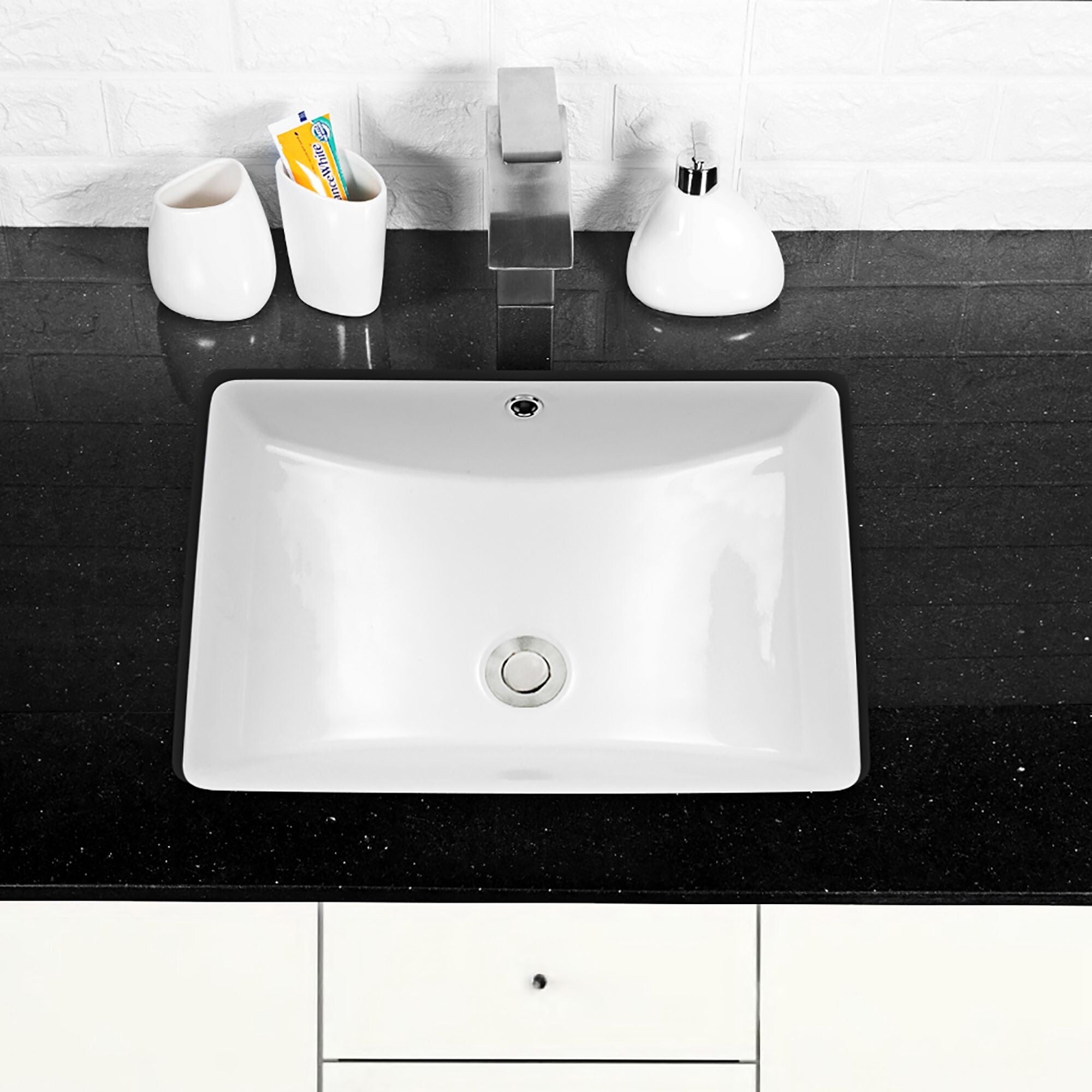 Ceramic Handmade Rectangular Undermount Bathroom Sink With Overflow