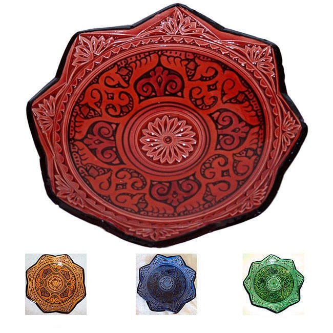 Handmade Ceramic Isabella Engraved Decorative Plate Morocco