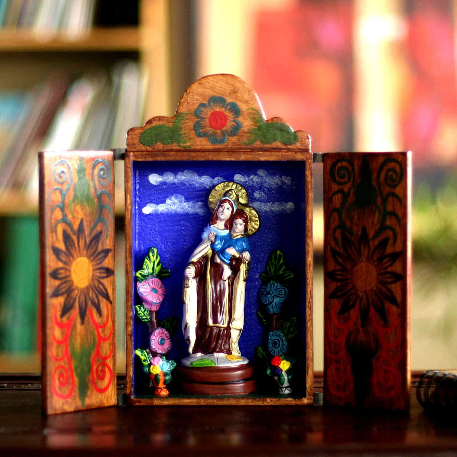 Handmade Ceramic Our Lady Of Mount Carmel Diorama Sculpture Peru
