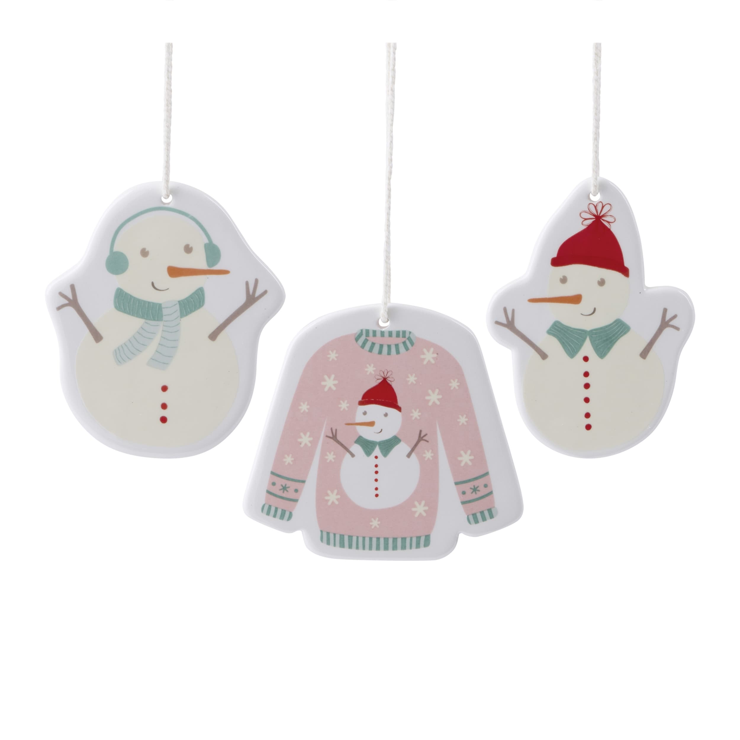 Ceramic Snowman Ornament Set Of 12
