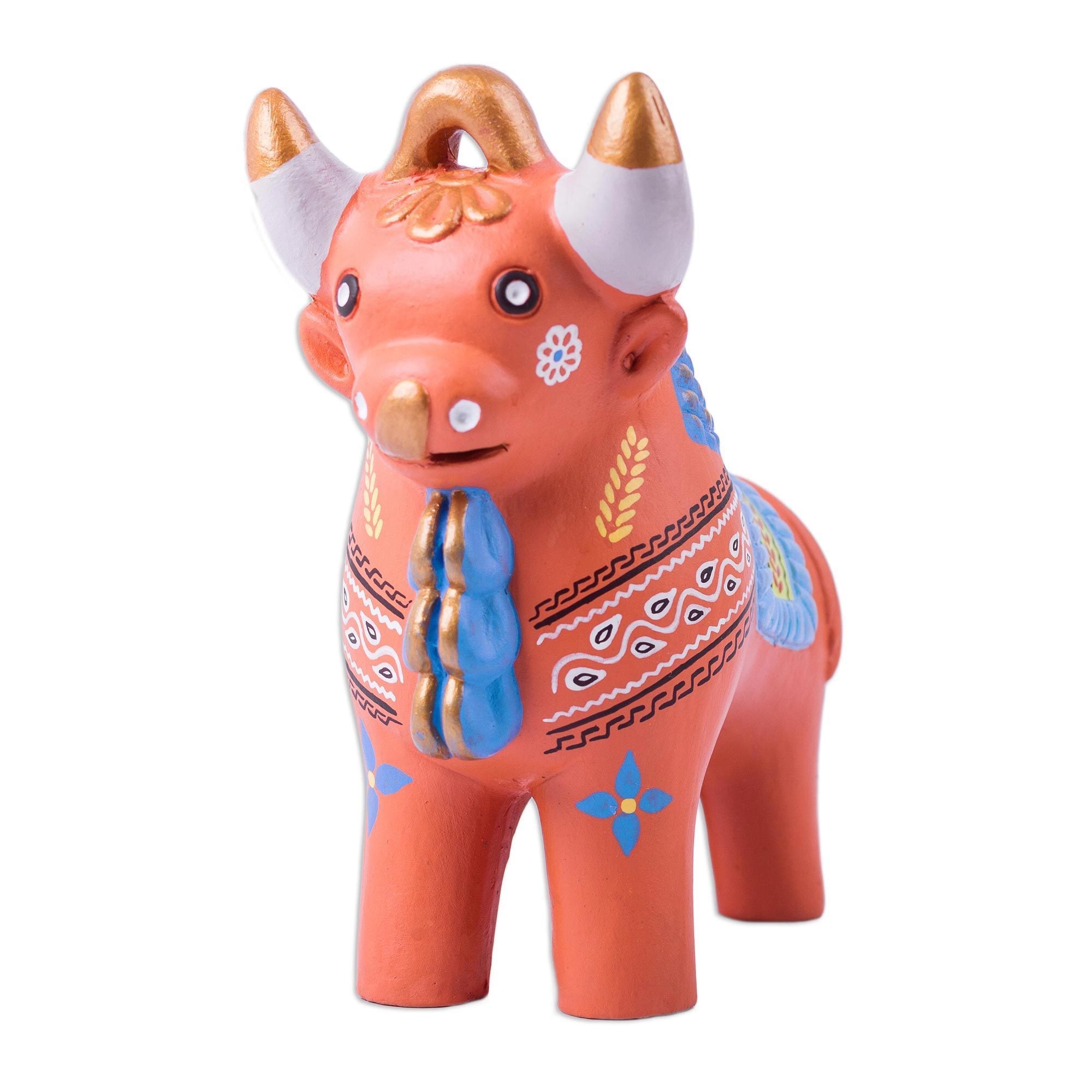 Handmade Ceramic Statuette Festive Pucara Bull Peru