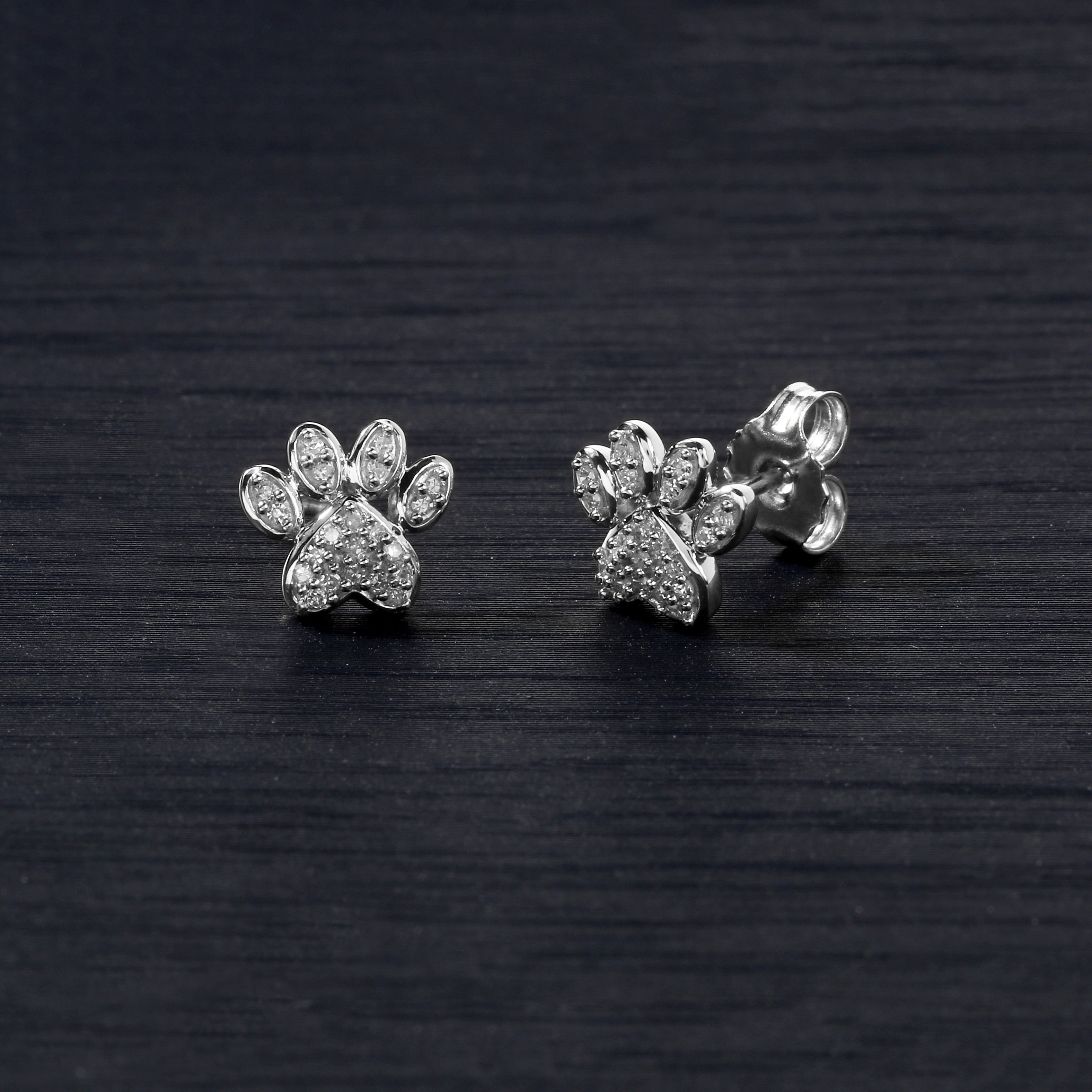 De Couer Igi Certified 10K White Gold 1 10Ct Tdw Diamond Dog Paw Print Earrings White H I