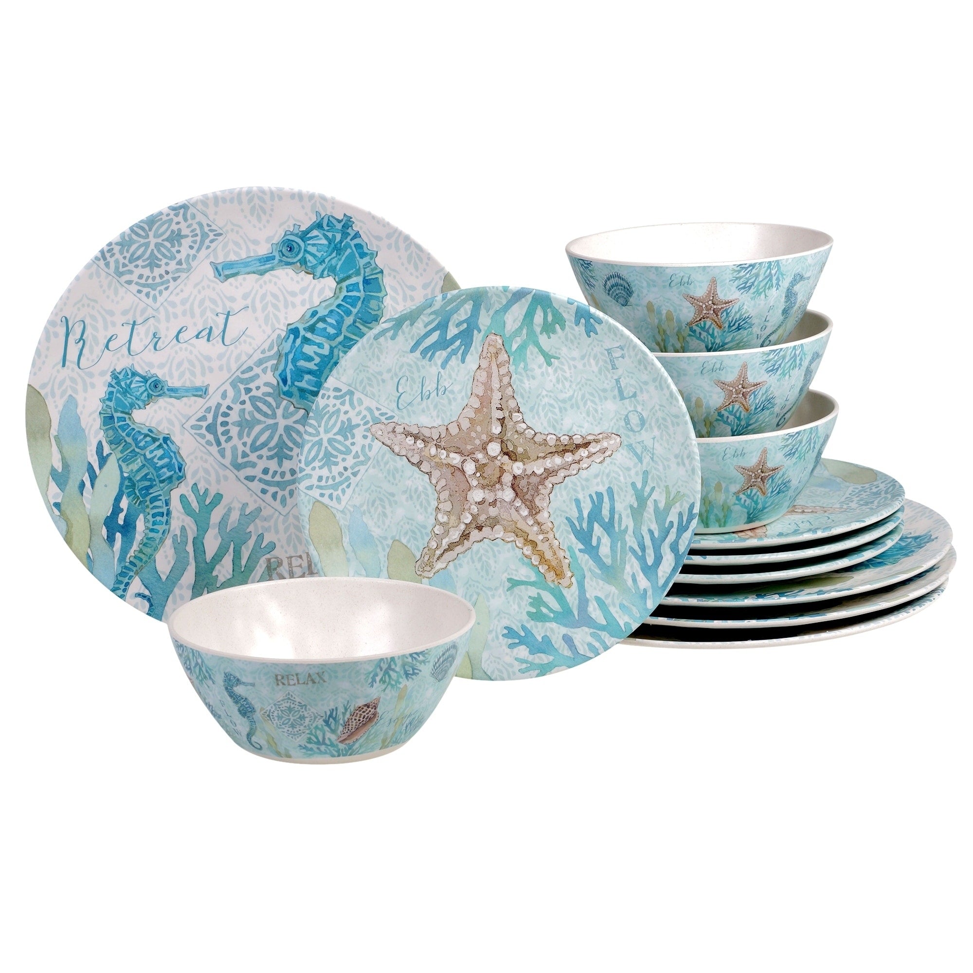 Certified International Beachcomber 12 Piece Melamine Dinnerware Set Service For 4