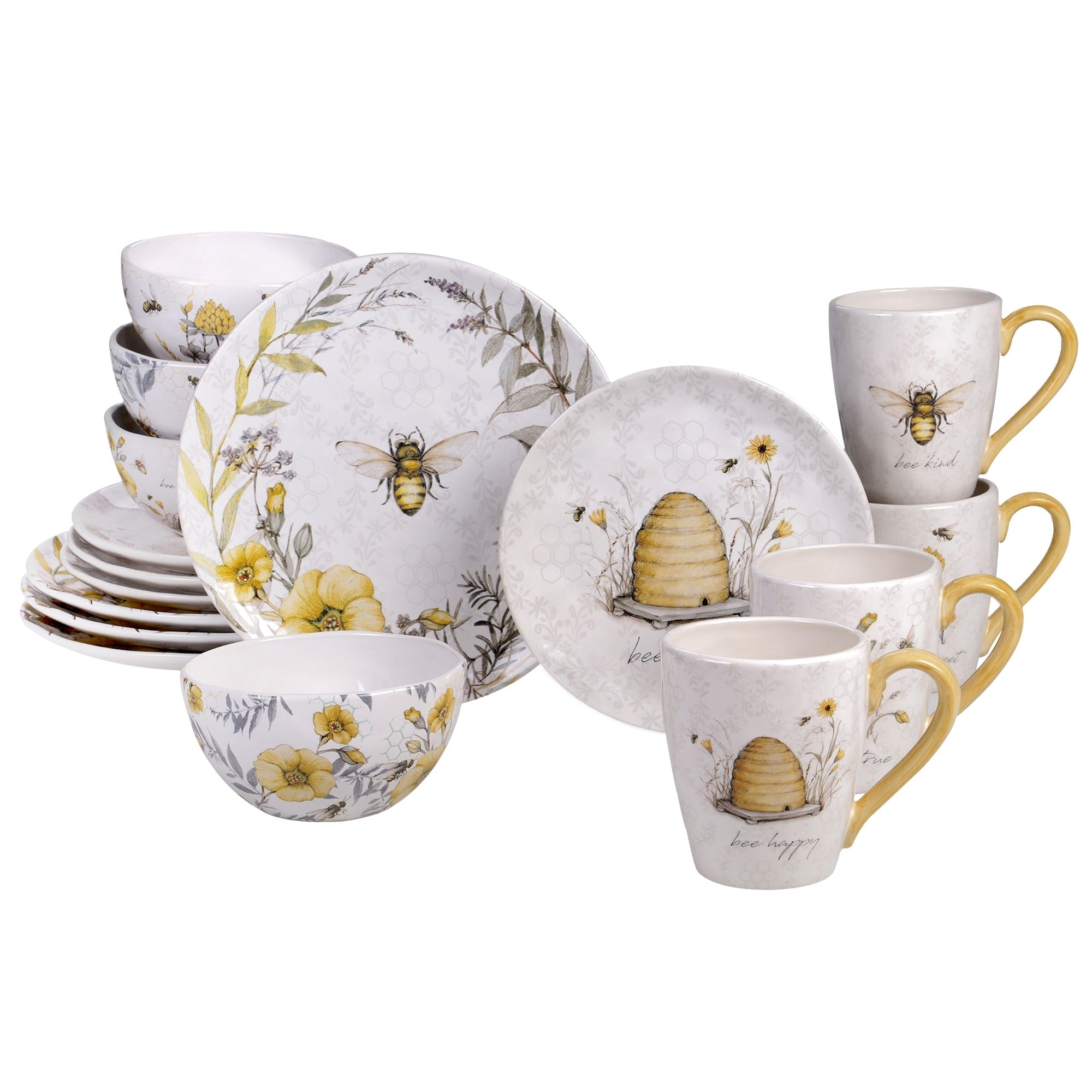 Certified International Bee Sweet 16 Piece Dinnerware Set Service For 4