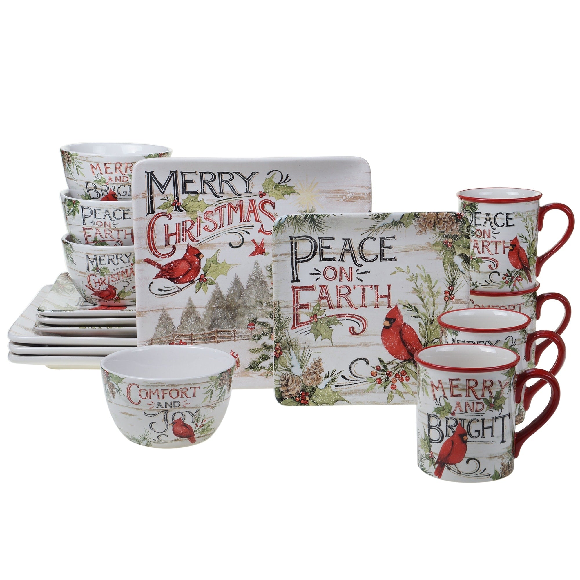 Certified International Evergreen Christmas 16 Piece Dinnerware Service For 4