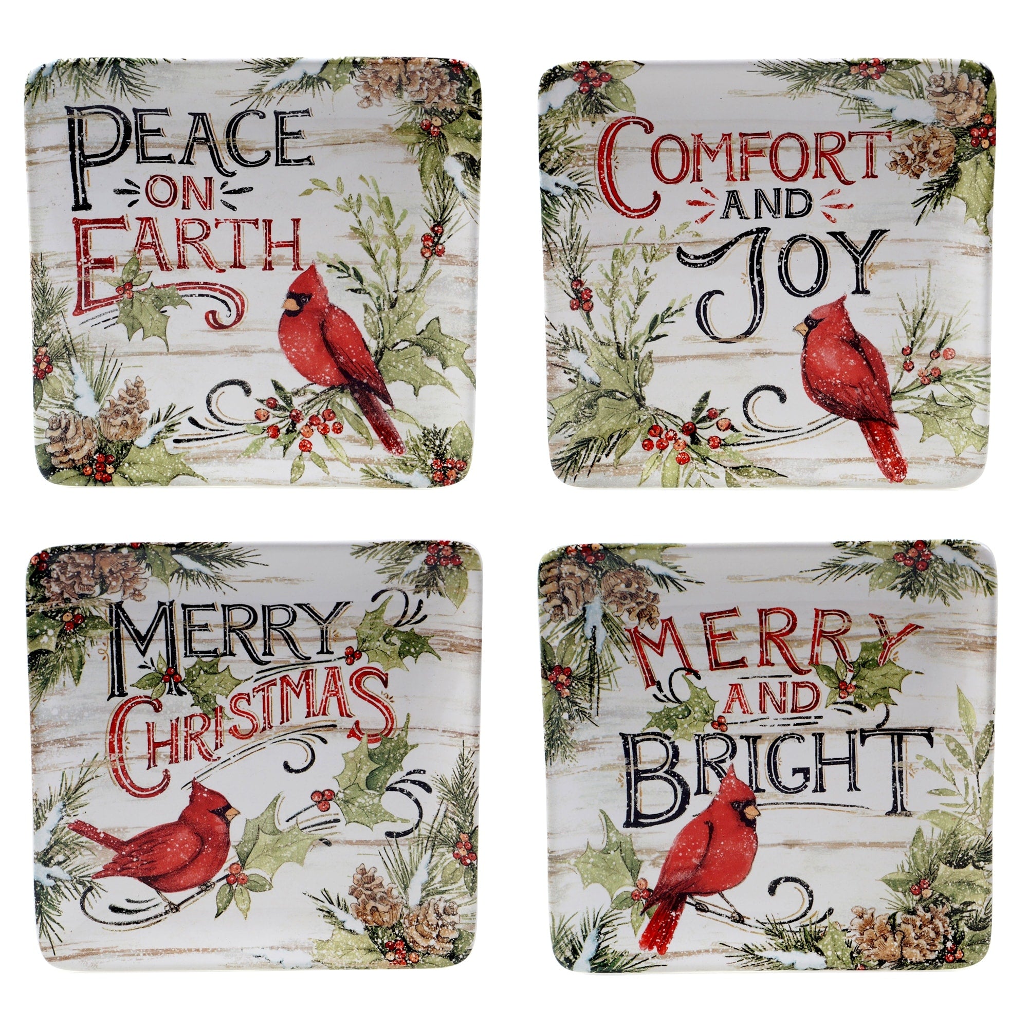 Certified International Evergreen Christmas 8.5 Inch Salad Dessert Plates Set Of 4