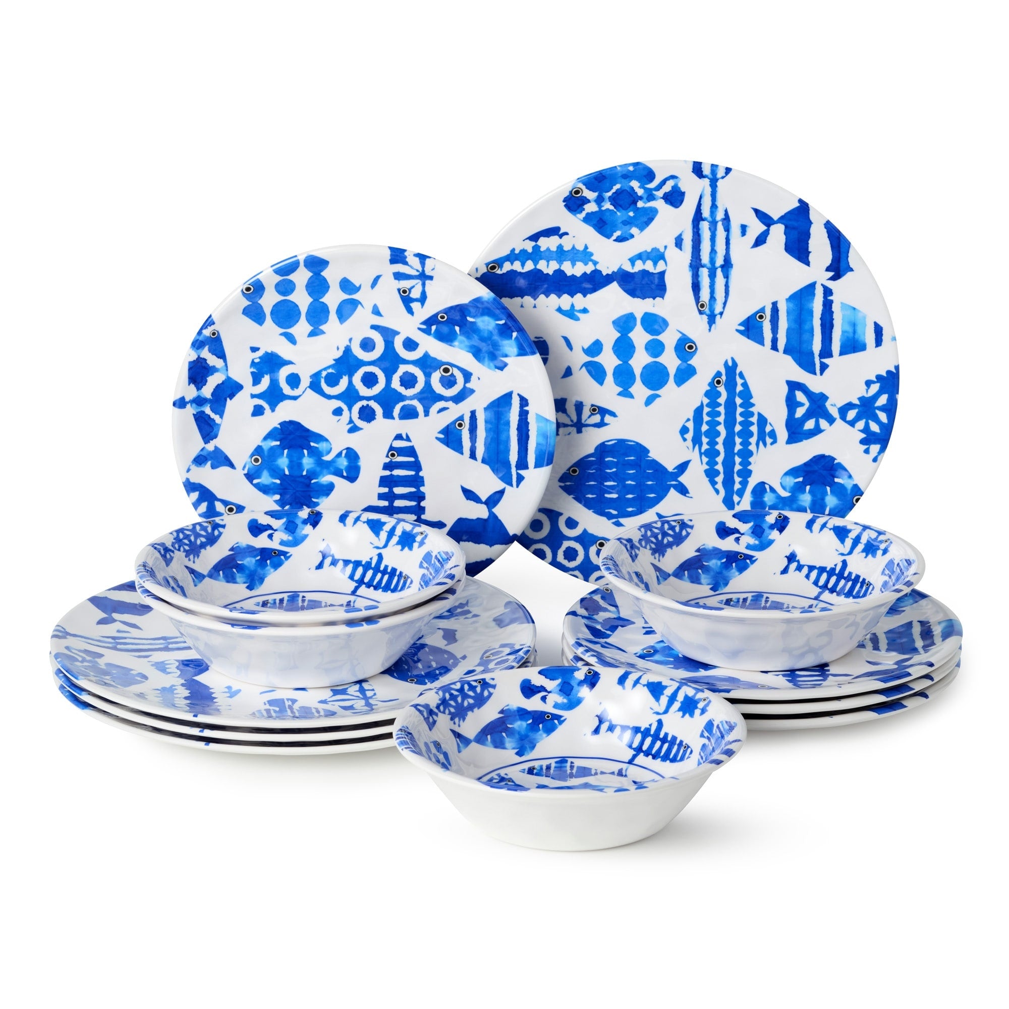 Certified International Fish Tale Melamine 12 Piece Dinnerware Set Service For 4 11.00 L X 11.00 W X 0.50 H