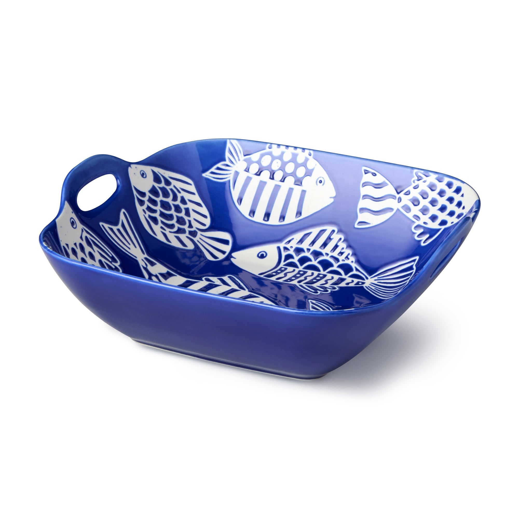 Certified International Fish Tale Porcelain 42 Oz. Square Bowl With Handles 11.00 L X 10.00 W X 3.68 H