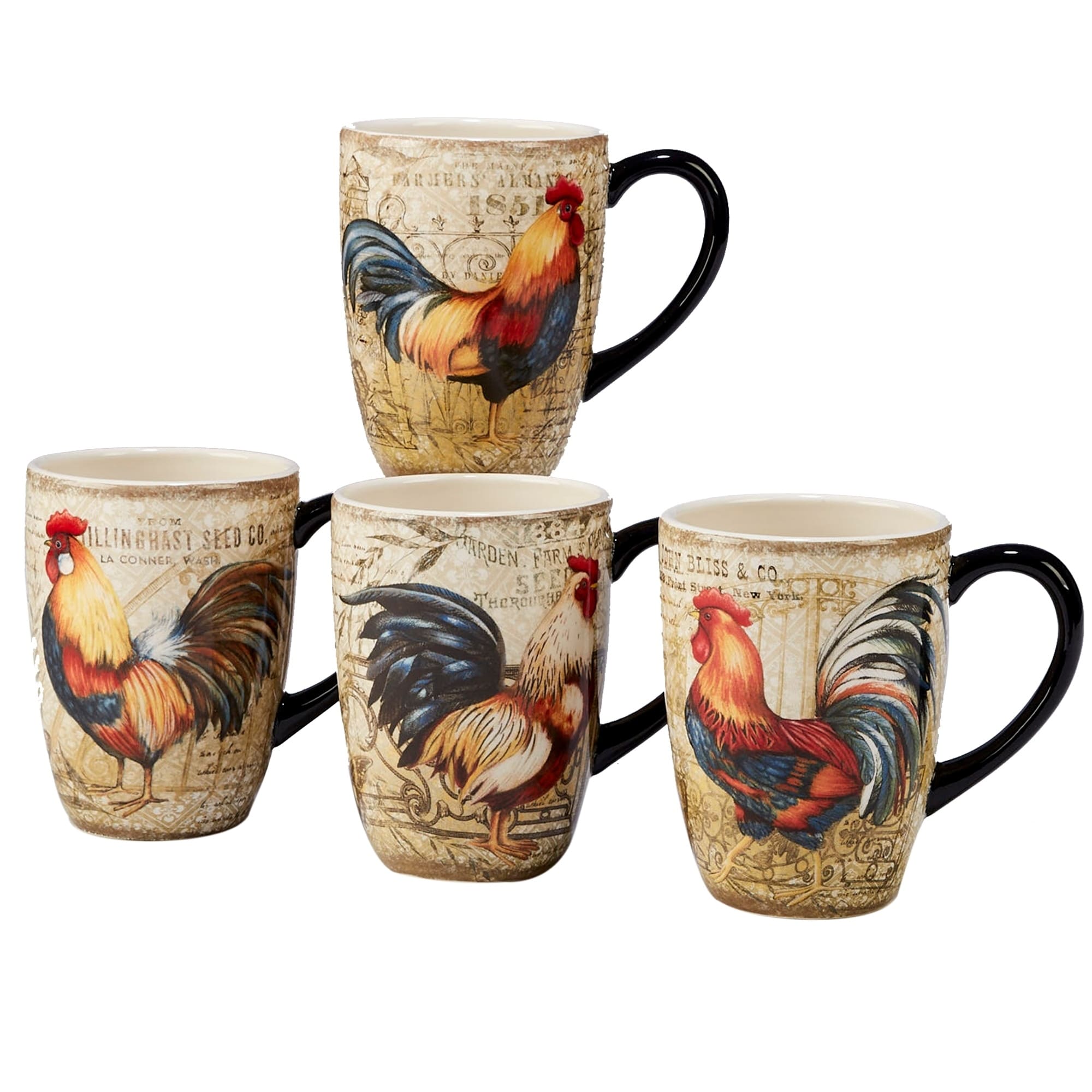 Certified International Gilded Rooster 20 Ounce Mugs Set Of 4