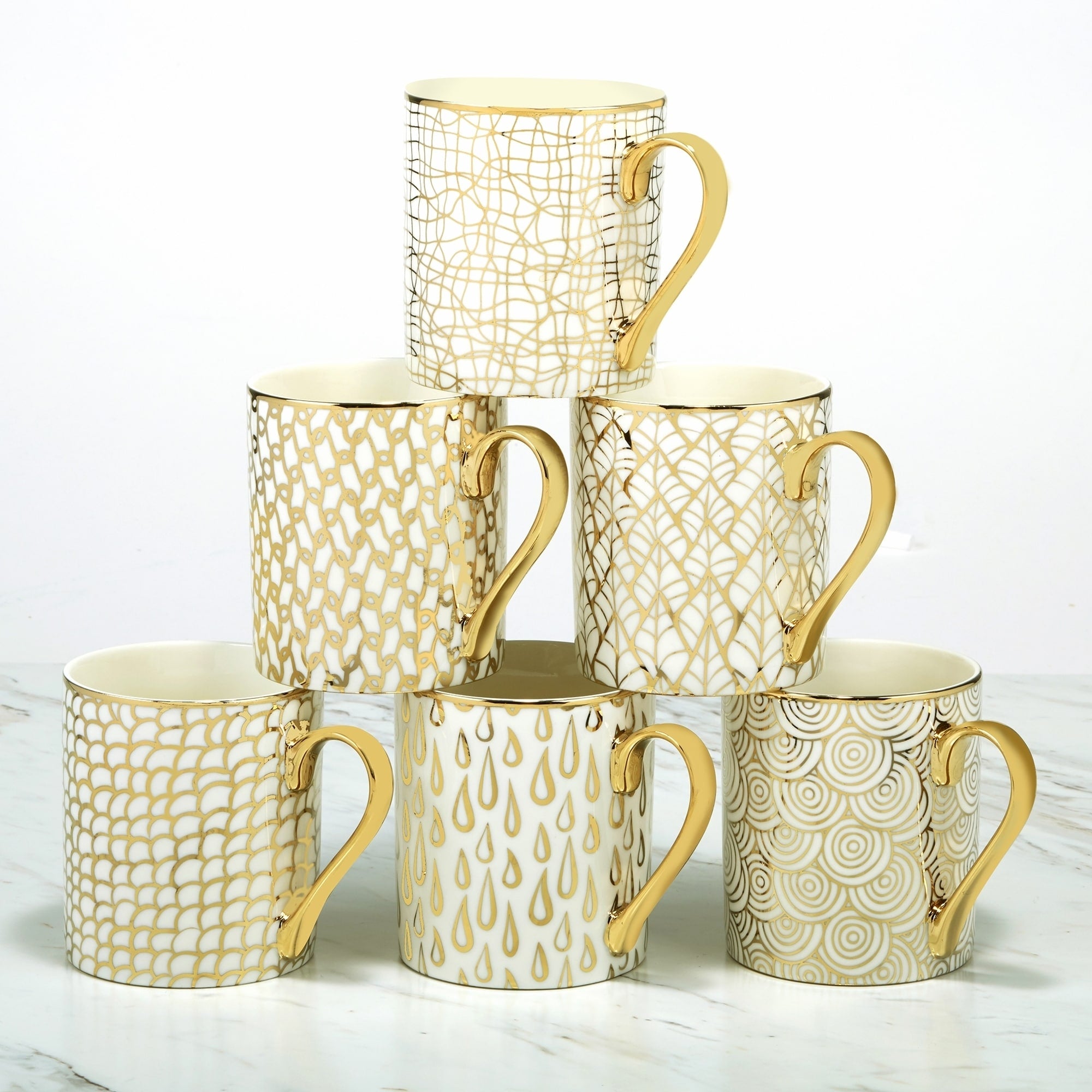Certified International Mosaic Gold Plated Mugs Set Of 6