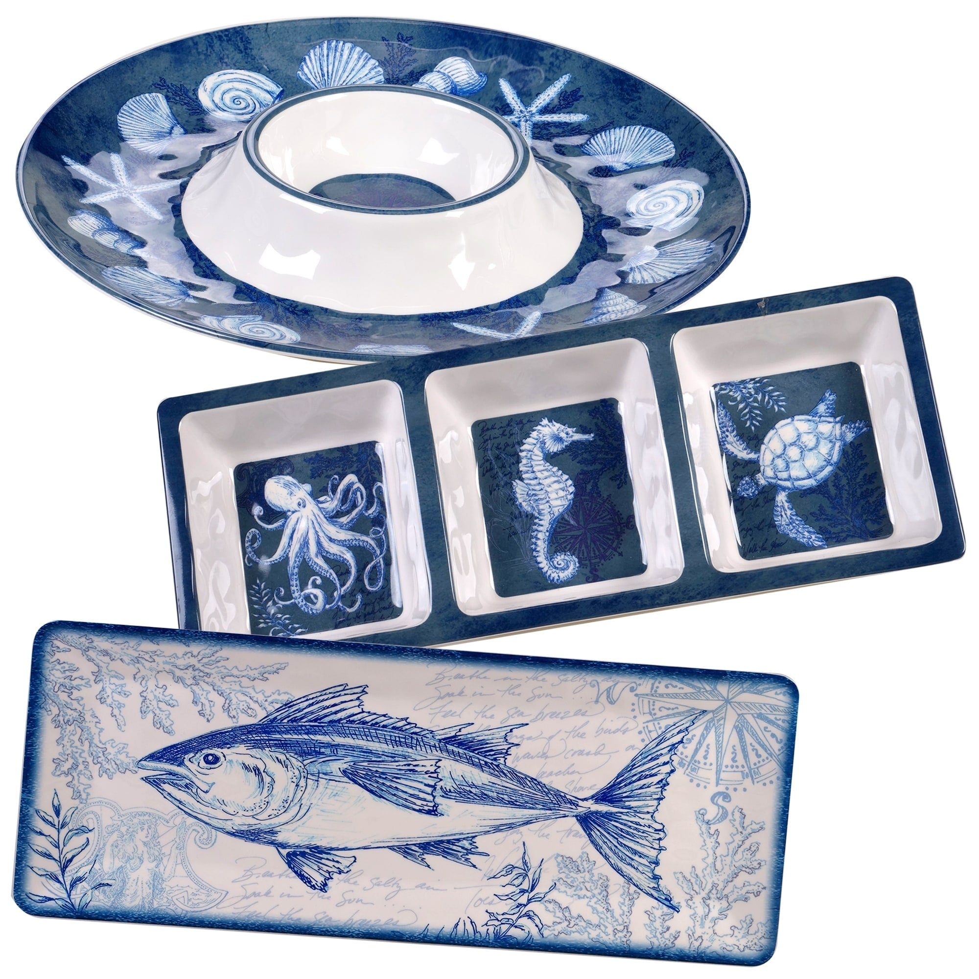 Certified International Oceanic 3 Piece Melamine Hostess Serving Set