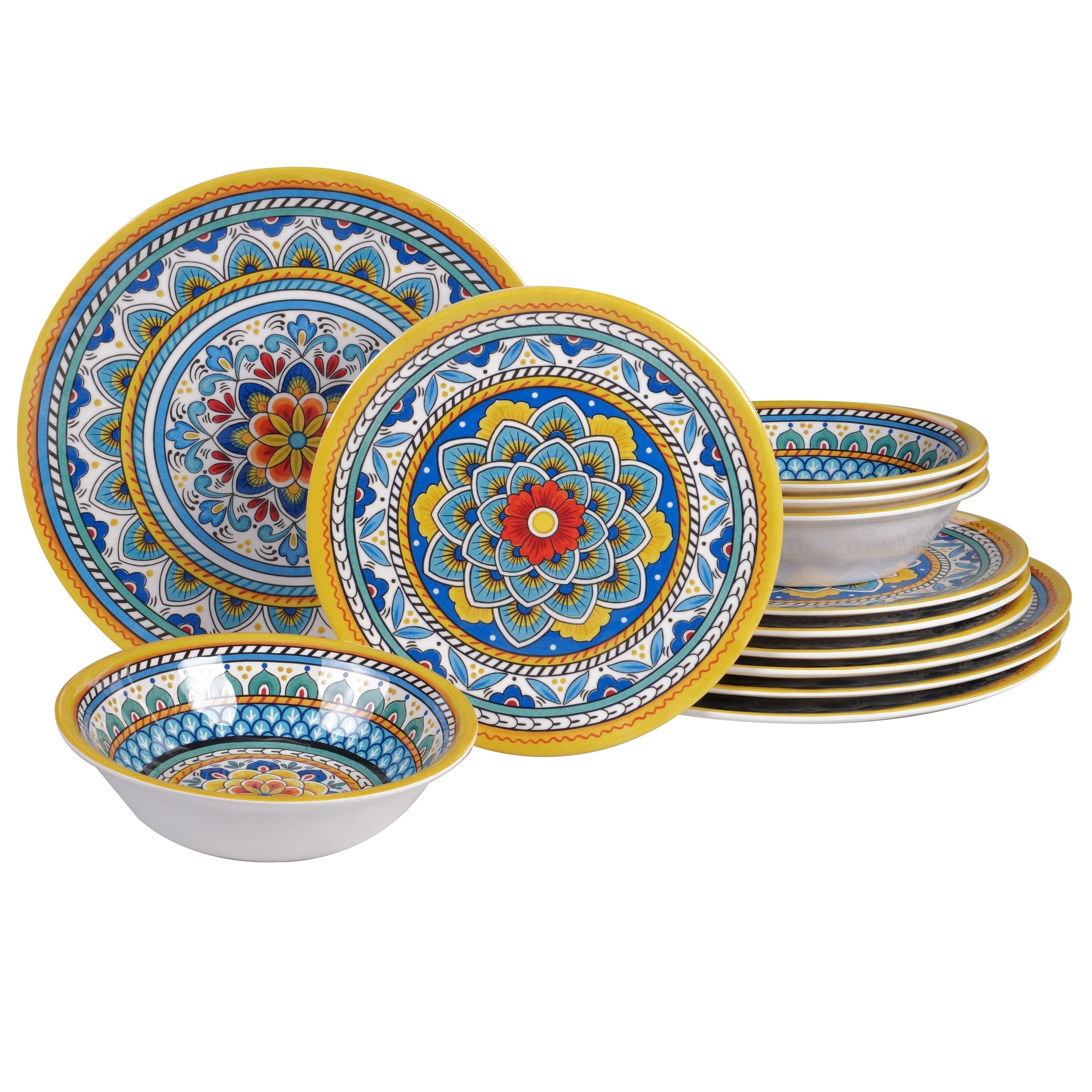 Certified International Portofino 12 Piece Melamine Dinnerware Set Service For 4