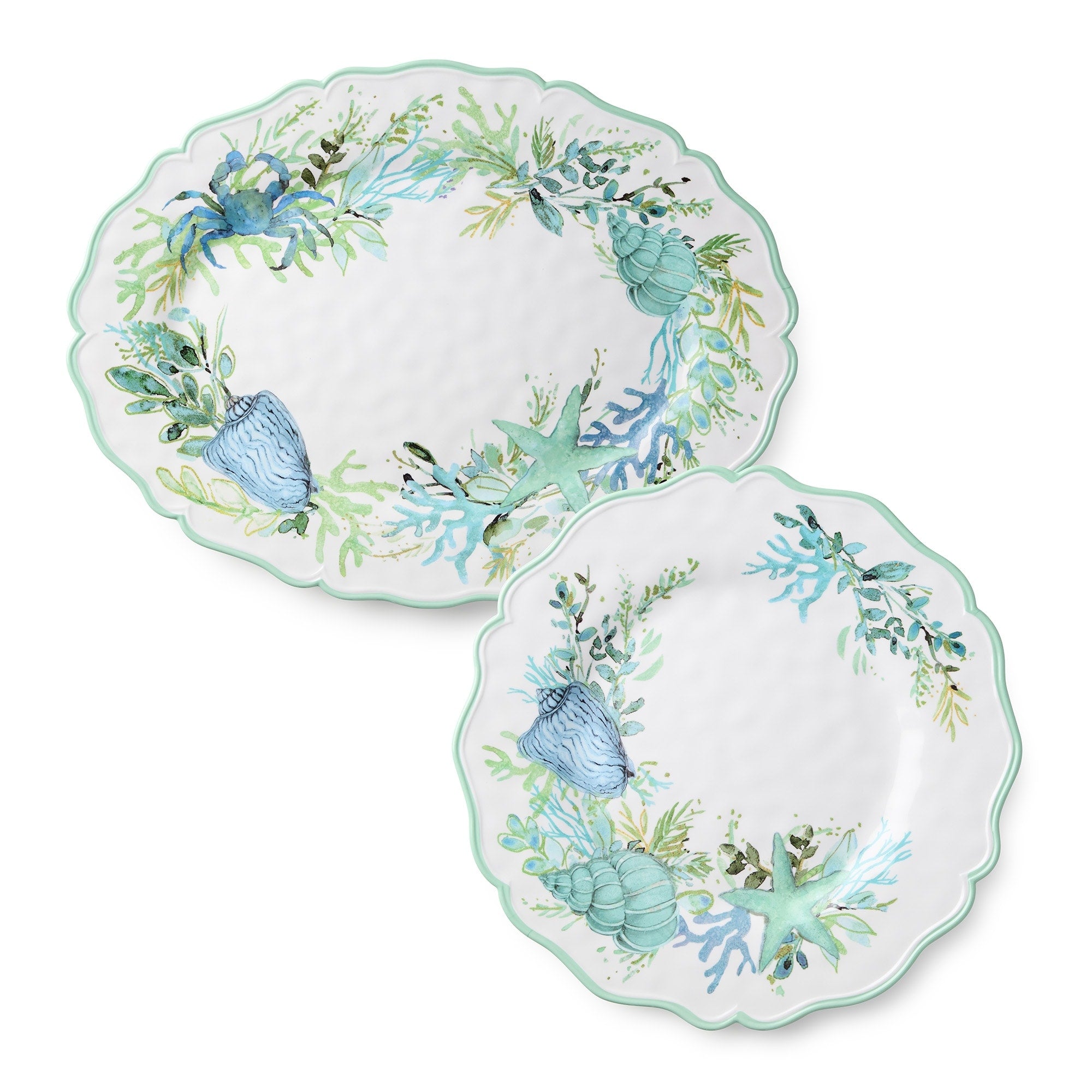Certified International Sea Glass Melamine 2 Piece Platter Set 18.00 L X 13.50. H X 0.75 H