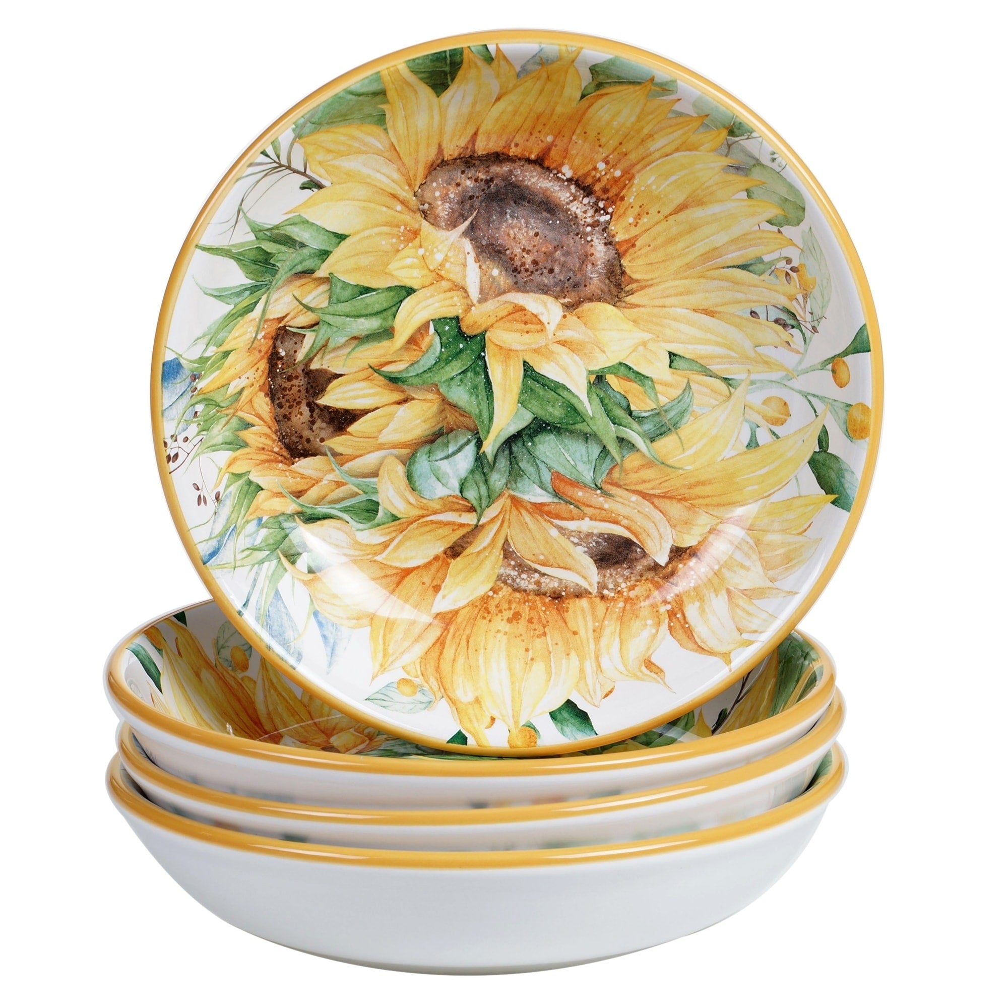 Certified International Sunflower Fields 9 Inch Soup Pasta Bowls Set Of 4