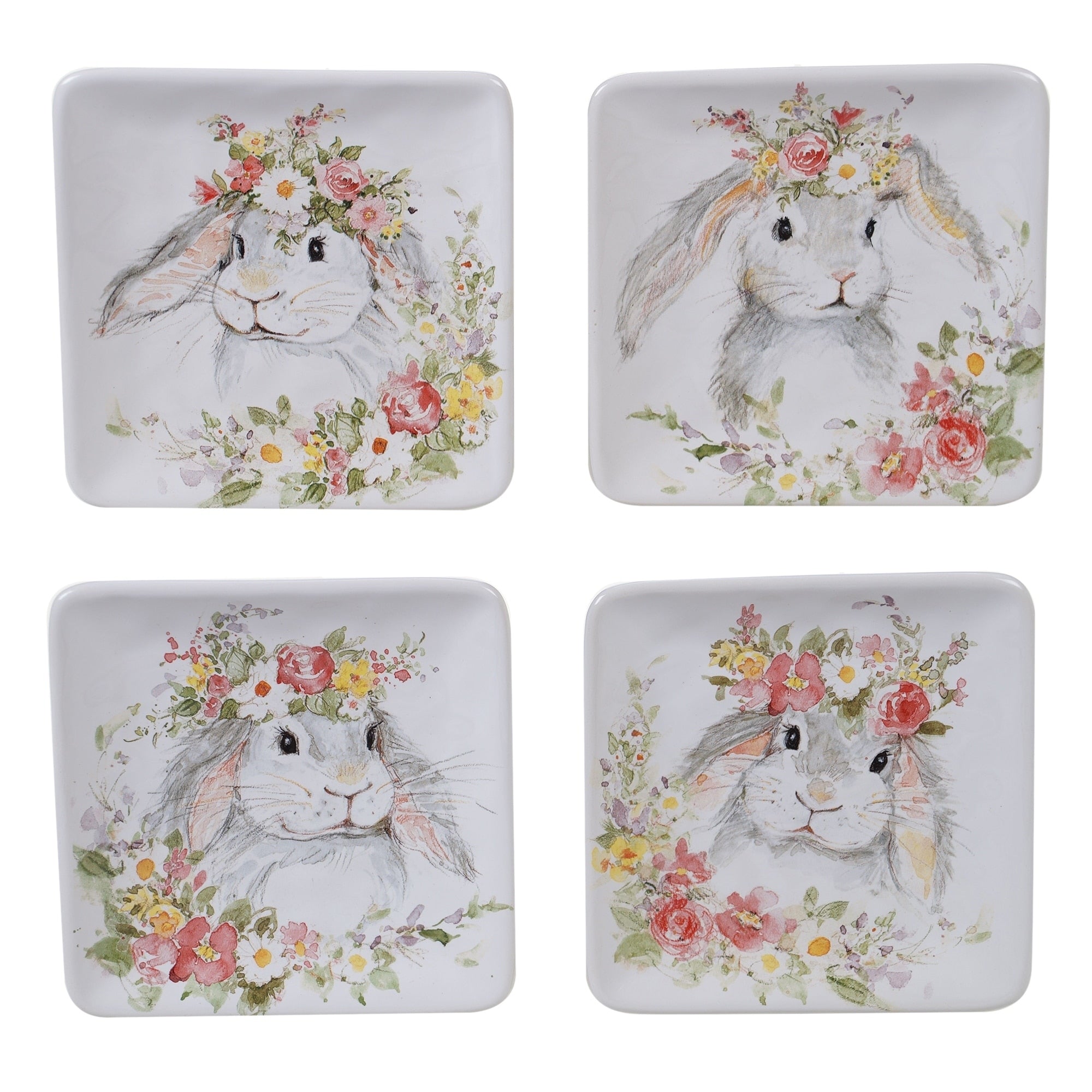 Certified International Sweet Bunny Canape Snack Plates Set Of 4
