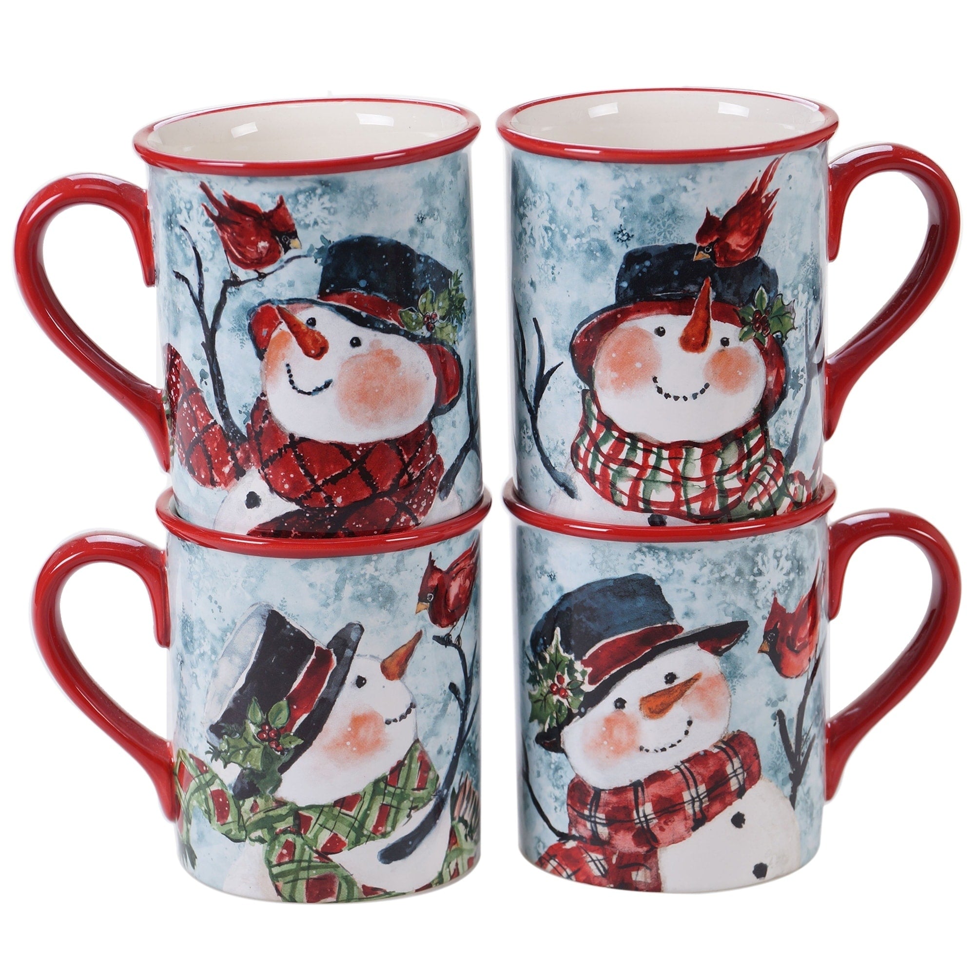 Certified International Watercolor Snowman 16 Ounce Mugs Set Of 4