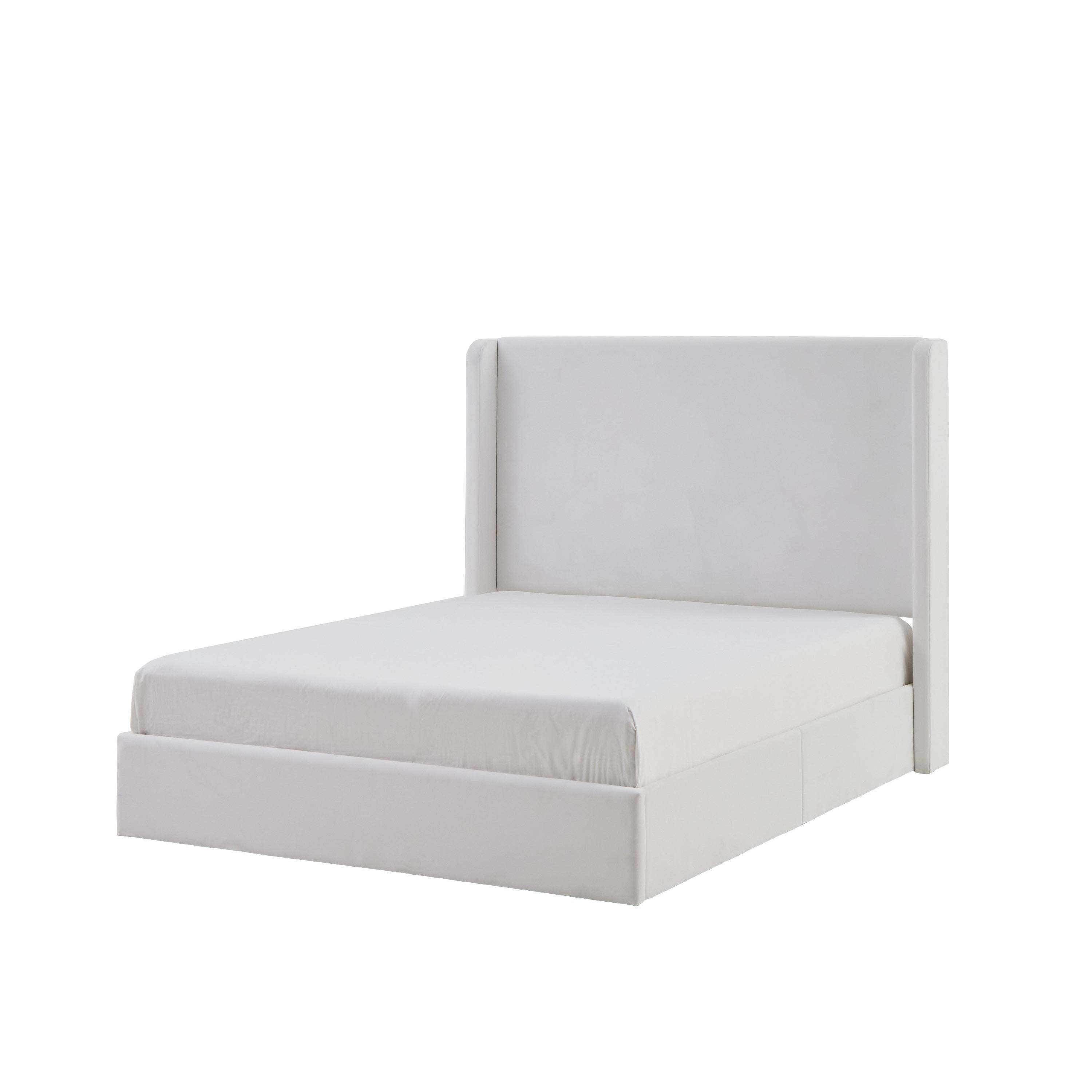 Cery King Size Bed With High Wingback Headboard White Velvet Upholstery