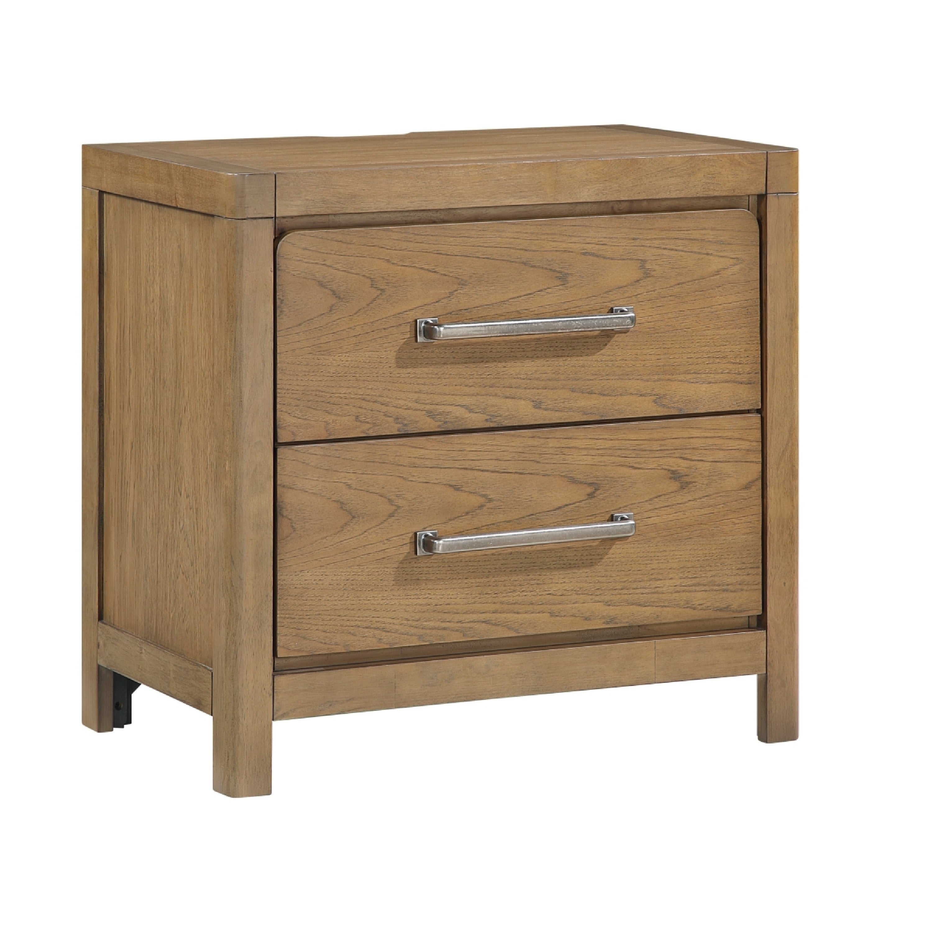 Cery Nightstand 2 Drawer With Pewter Bar Handles Usb C Port Brown