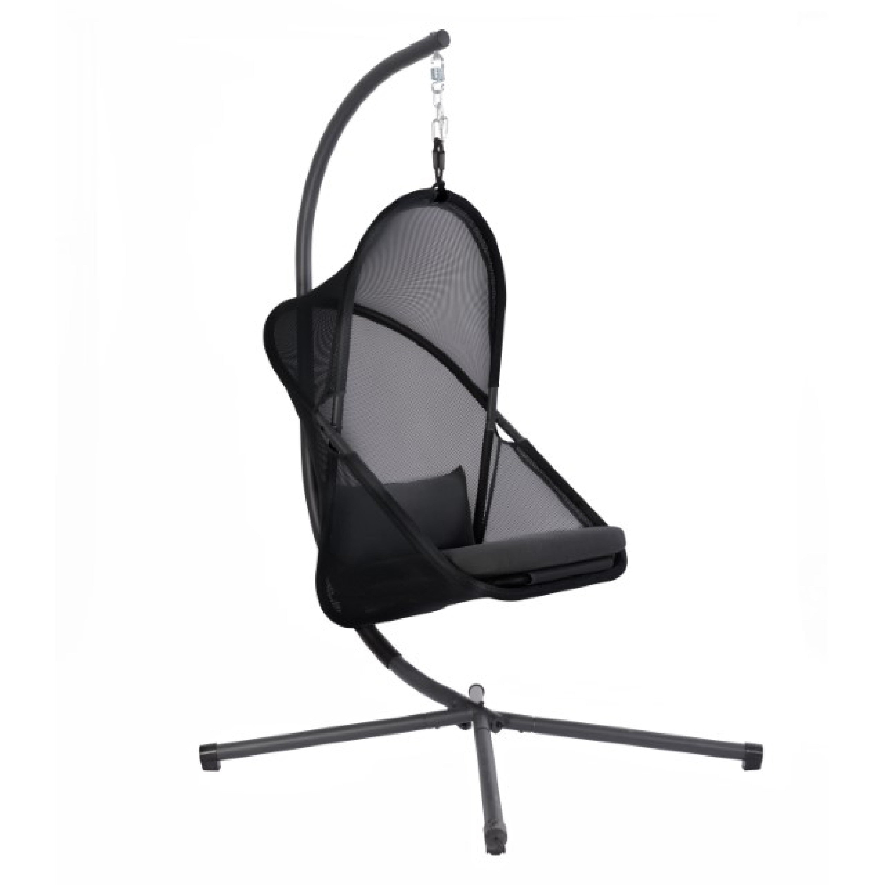 Cery Outdoor Egg Swing Chair Foldable Stand Coastal Black Cushion
