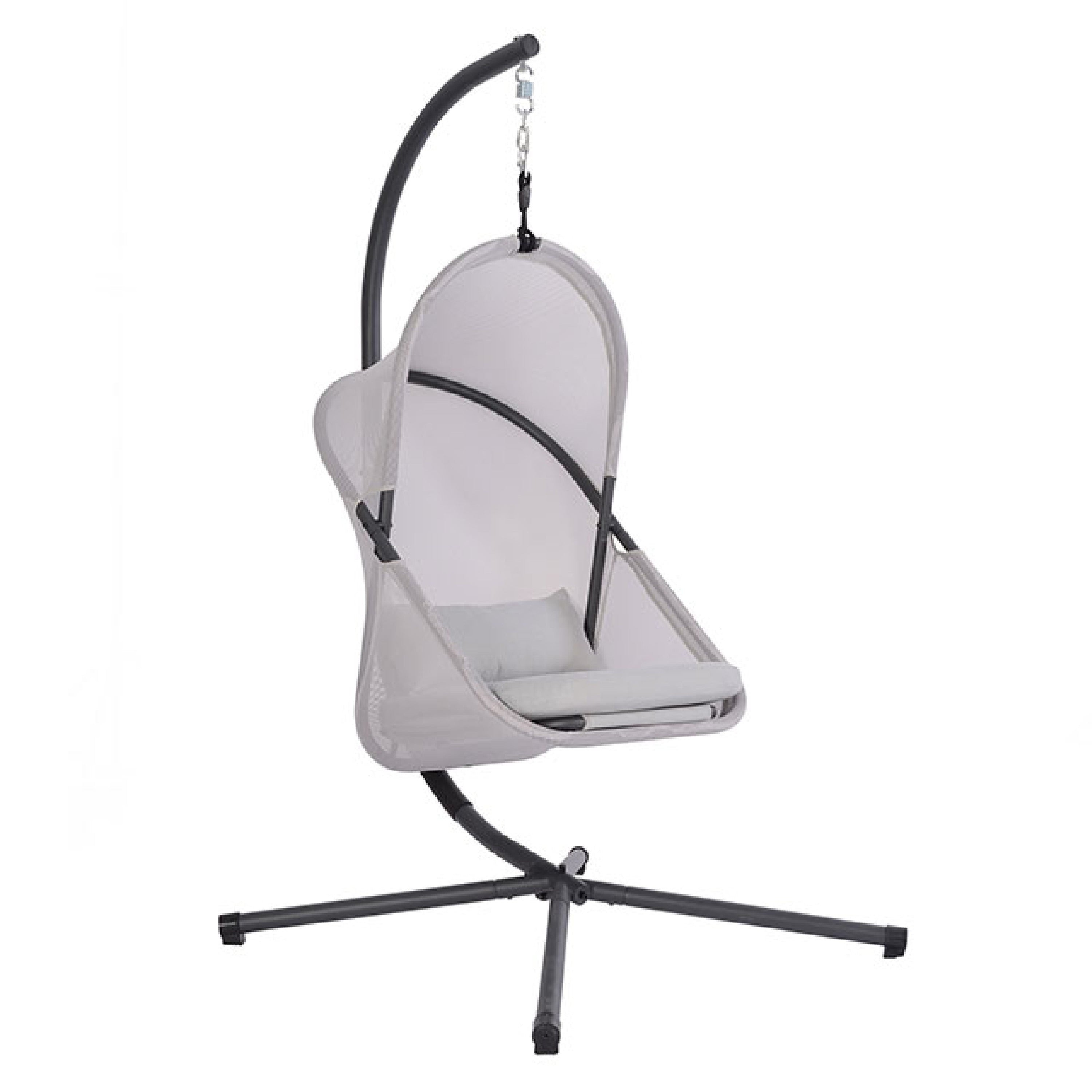 Cery Outdoor Egg Swing Chair Foldable Stand Light Gray Cushion