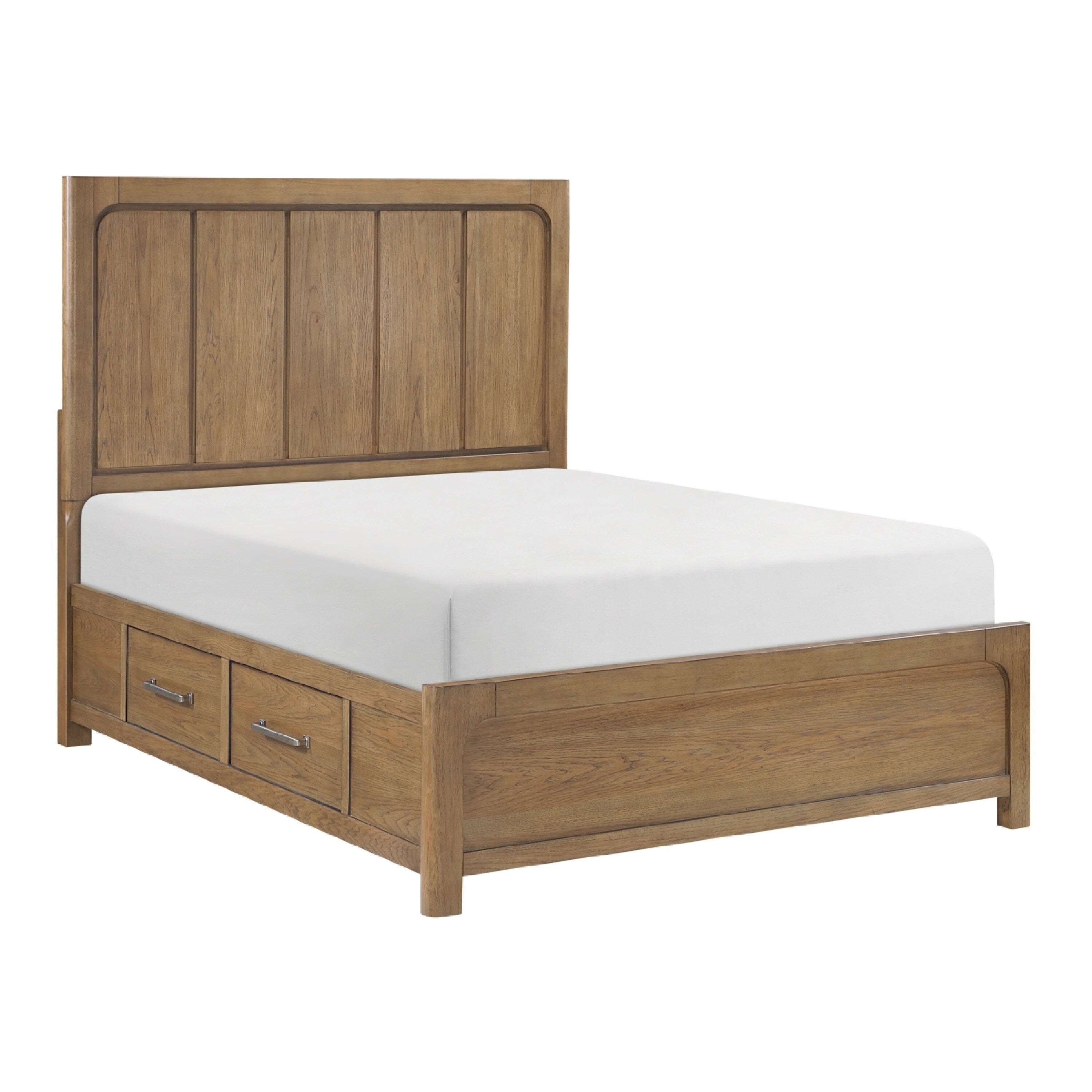 Cery Queen Size Storage Bed 4 Side Drawers Light Brown Hickory Veneer