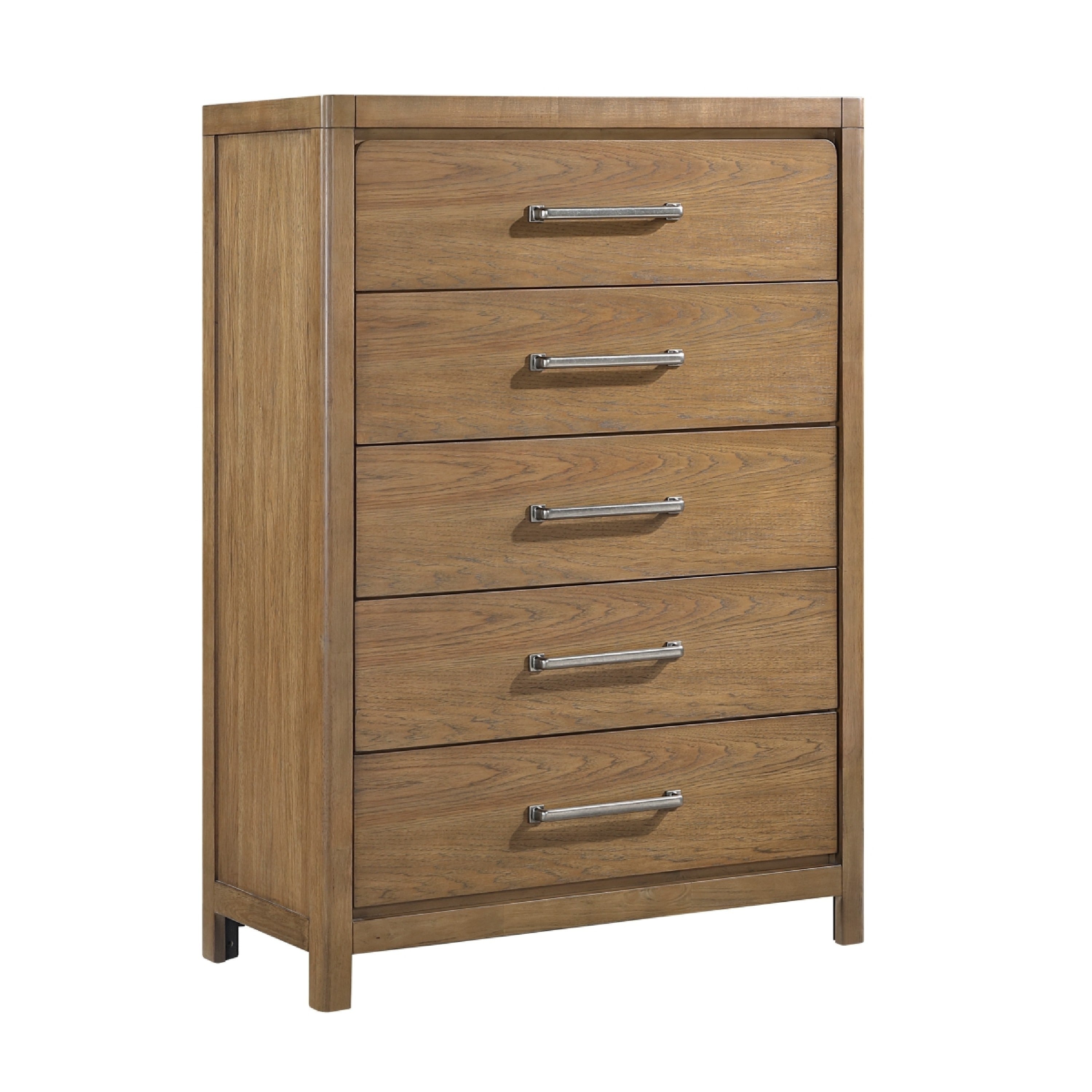 Cery Tall Dresser Chest 5 Drawer With Pewter Bar Handles Brown