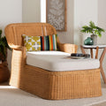 Cesar Natural Rattan Chaise Lounge Chair With Cushion Handwoven Wicker Accent Lounger With Rounded Backrest And Arms