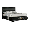 Cevy Queen Size Bed Footboard Drawers Black Wood W Glitter Accents